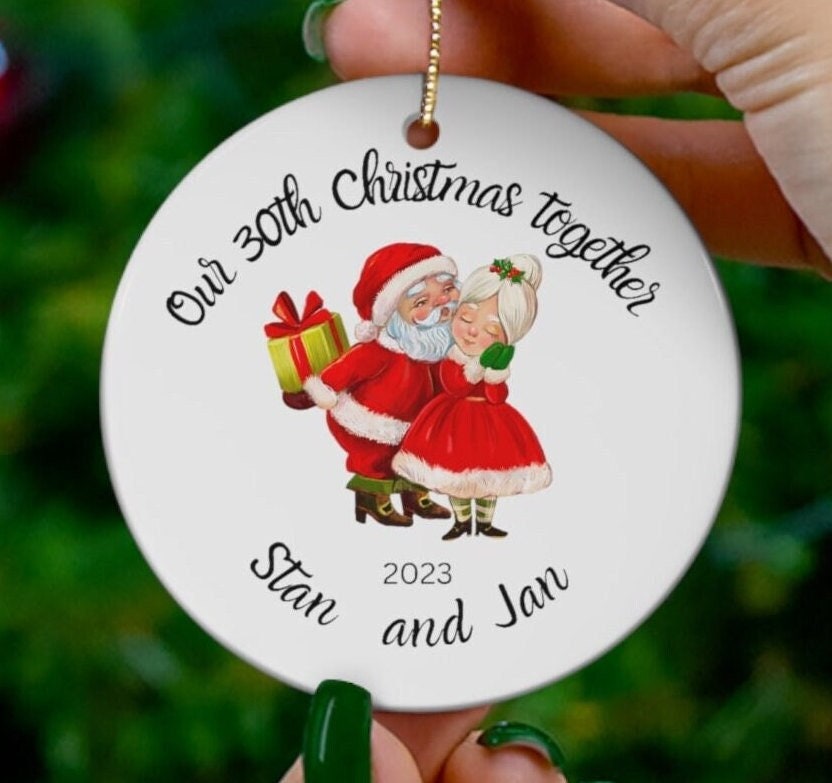 Personalized Christmas Ornament, 30th Christmas Together, cute couple ornament 30th anniversary ornament, ceramic Christmas ornament couple