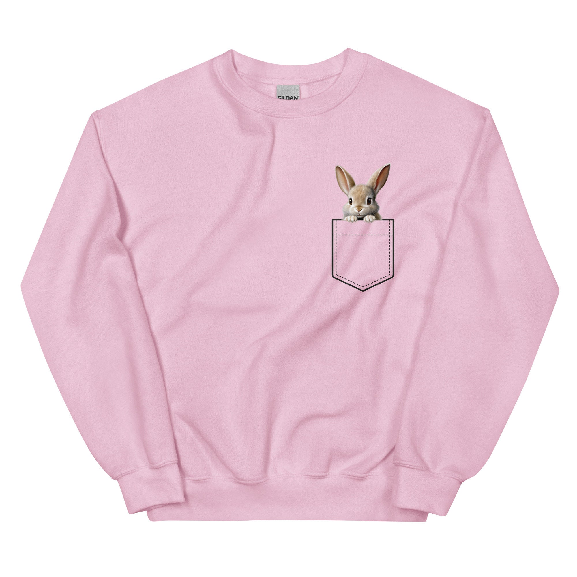 Bunny Pocket Sweatshirt, bunny faux pocket Gildan Sweatshirt, Personalized name option Rabbit Sweatshirt