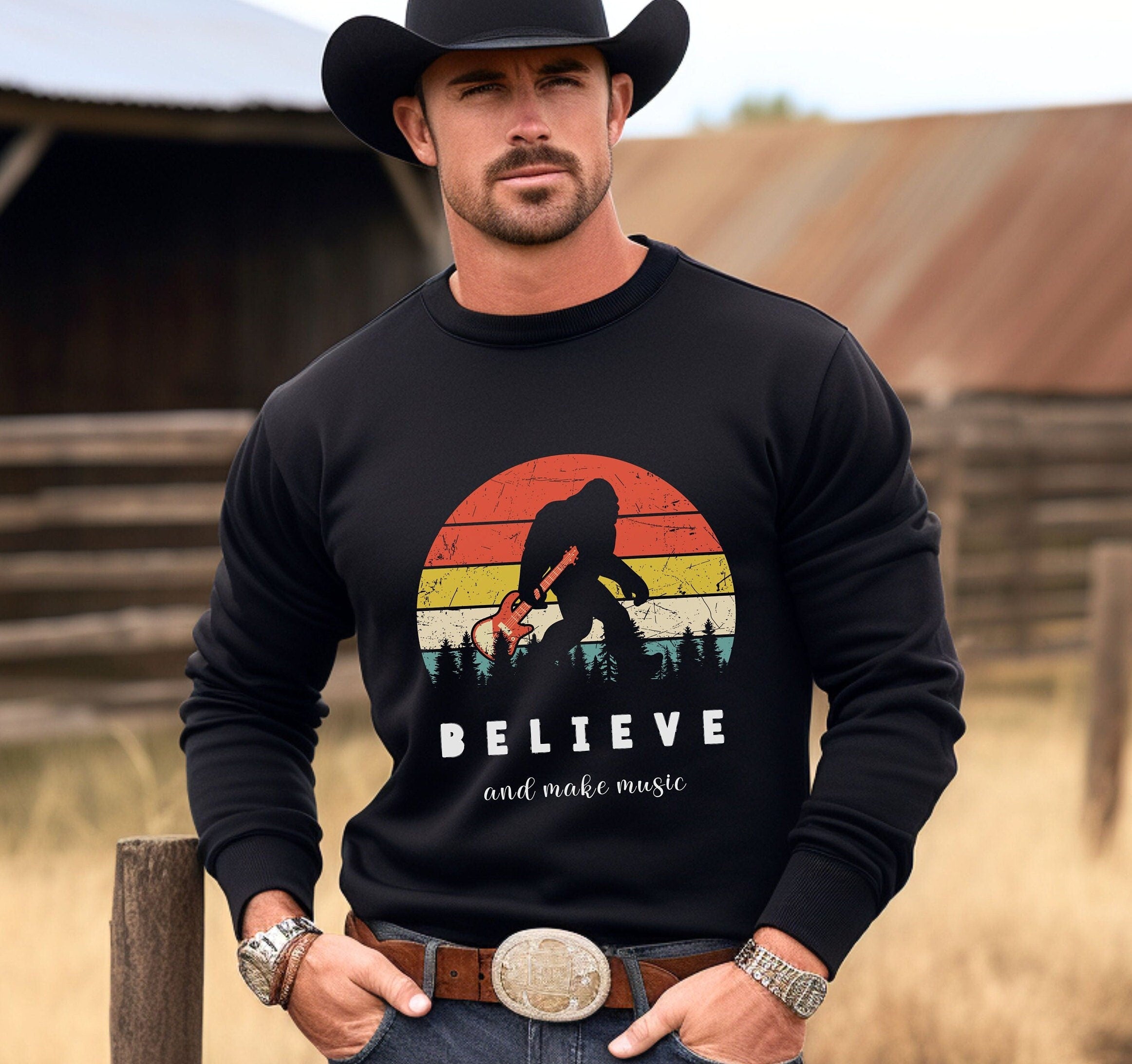 Guitar Bigfoot Sweatshirt: Music Lover Gift