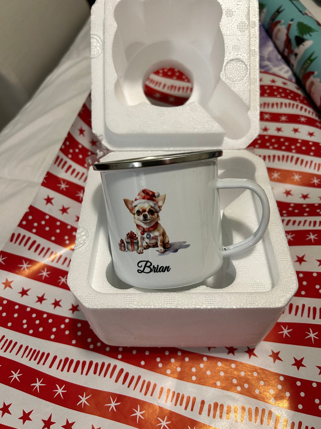 Personalized Mug for Kids non-breakable, enamel mug, hot chocolate mug, coffee mug for camping, cute Christmas puppies, gift for dog lover,