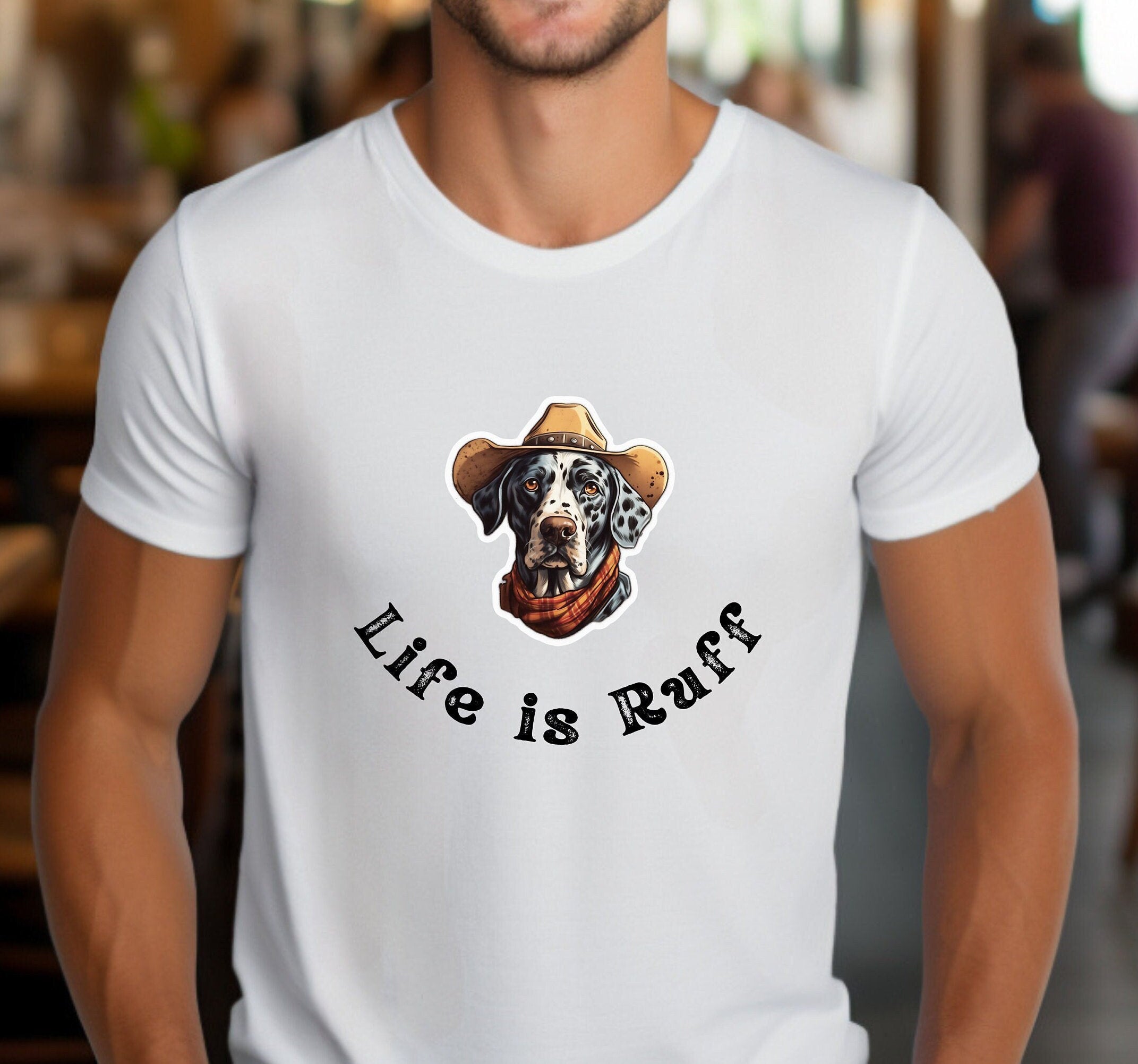 Funny Dog Cowboy T-Shirt: "Life is Ruff" Slogan