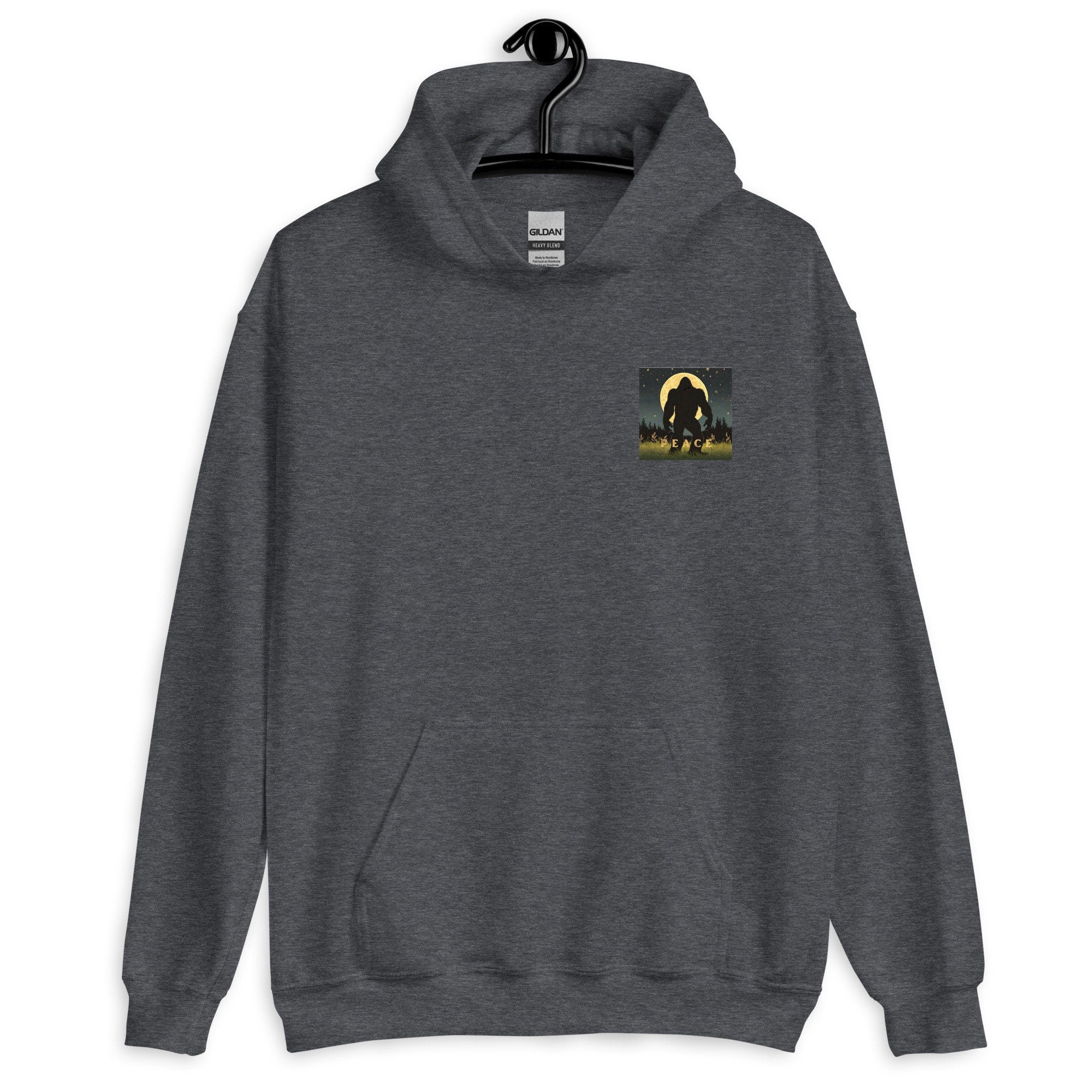 Bigfoot Peace Hoodie: Full Moon Sasquatch Back Print