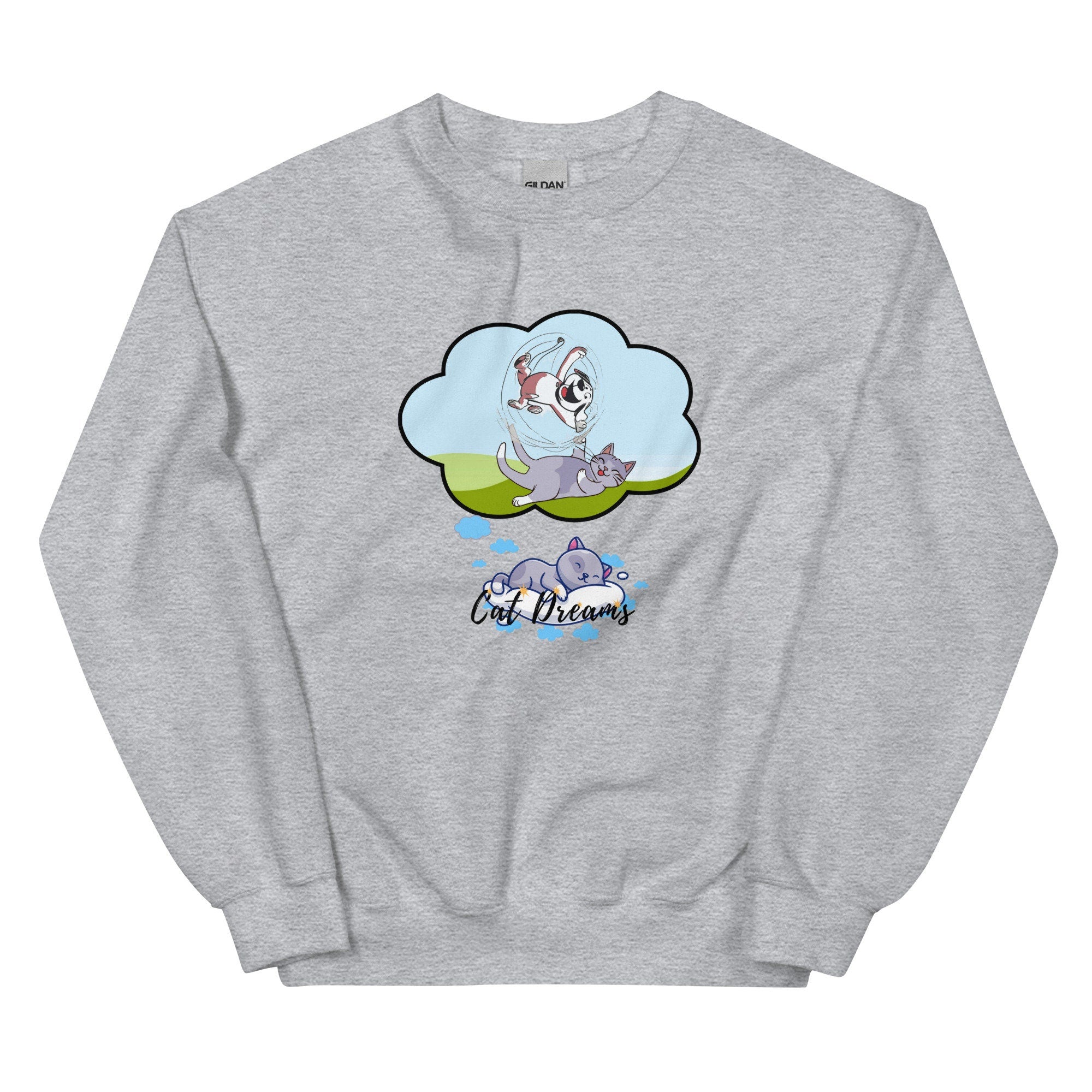 Funny Cat Sweatshirt, Cat Dreams, Gift for Cat Lover, gift for cat owner, funny cat cartoon, cat cartoon shirt