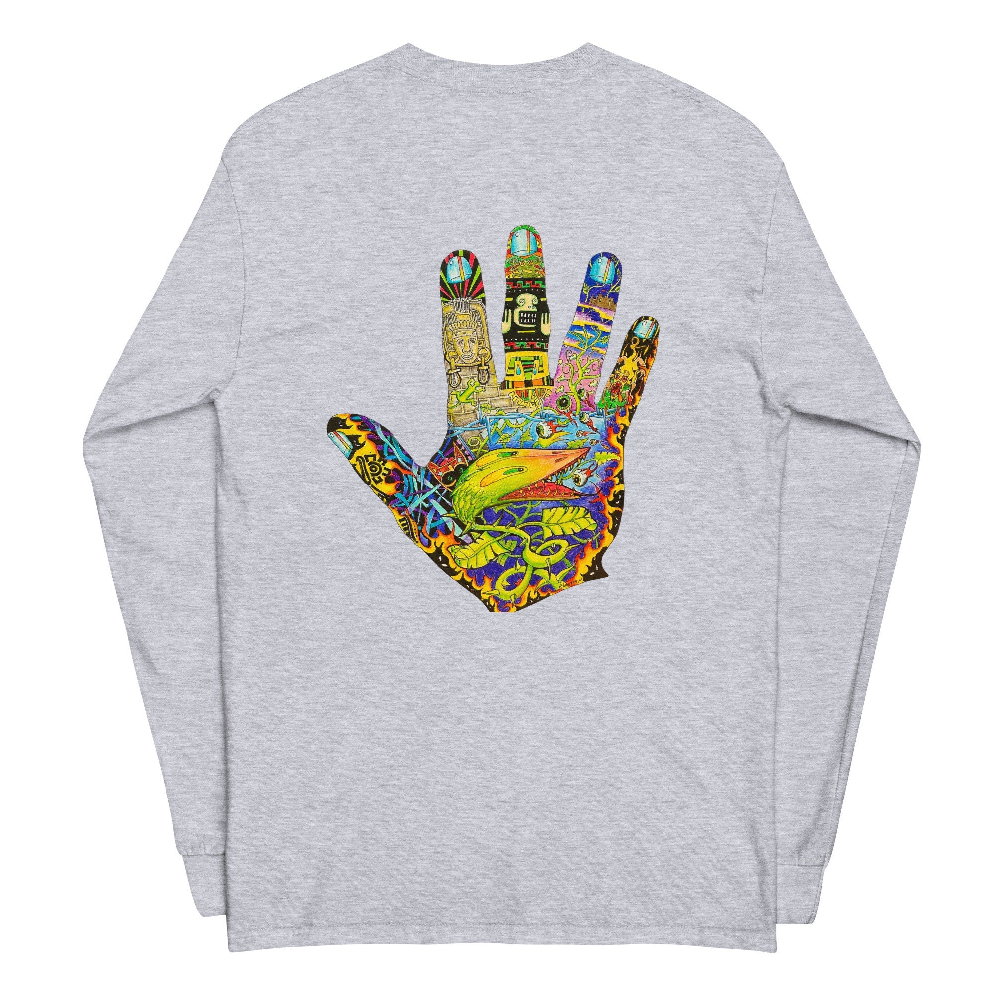 Tattoo Art Long Sleeve Shirt: Hand Design, Wearable Art front and back print