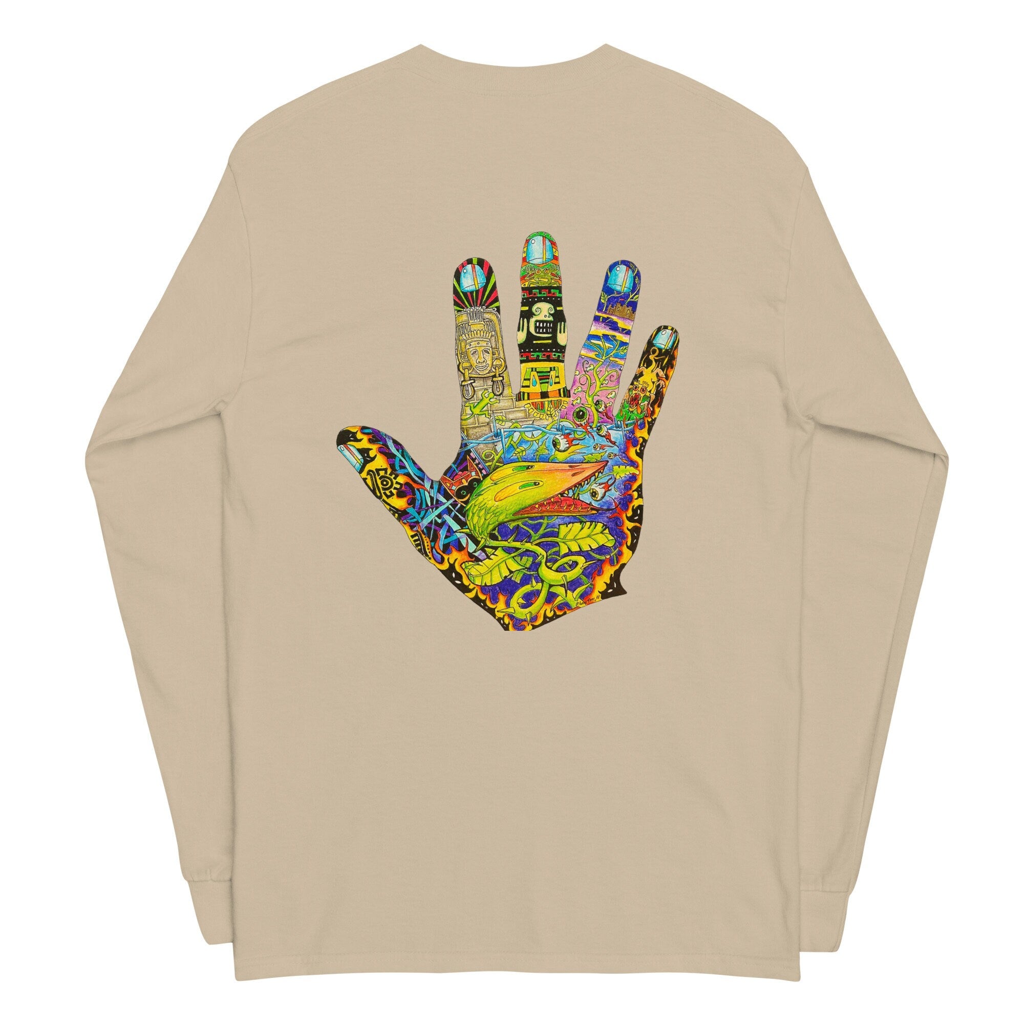Tattoo Art Long Sleeve Shirt: Hand Design, Wearable Art front and back print