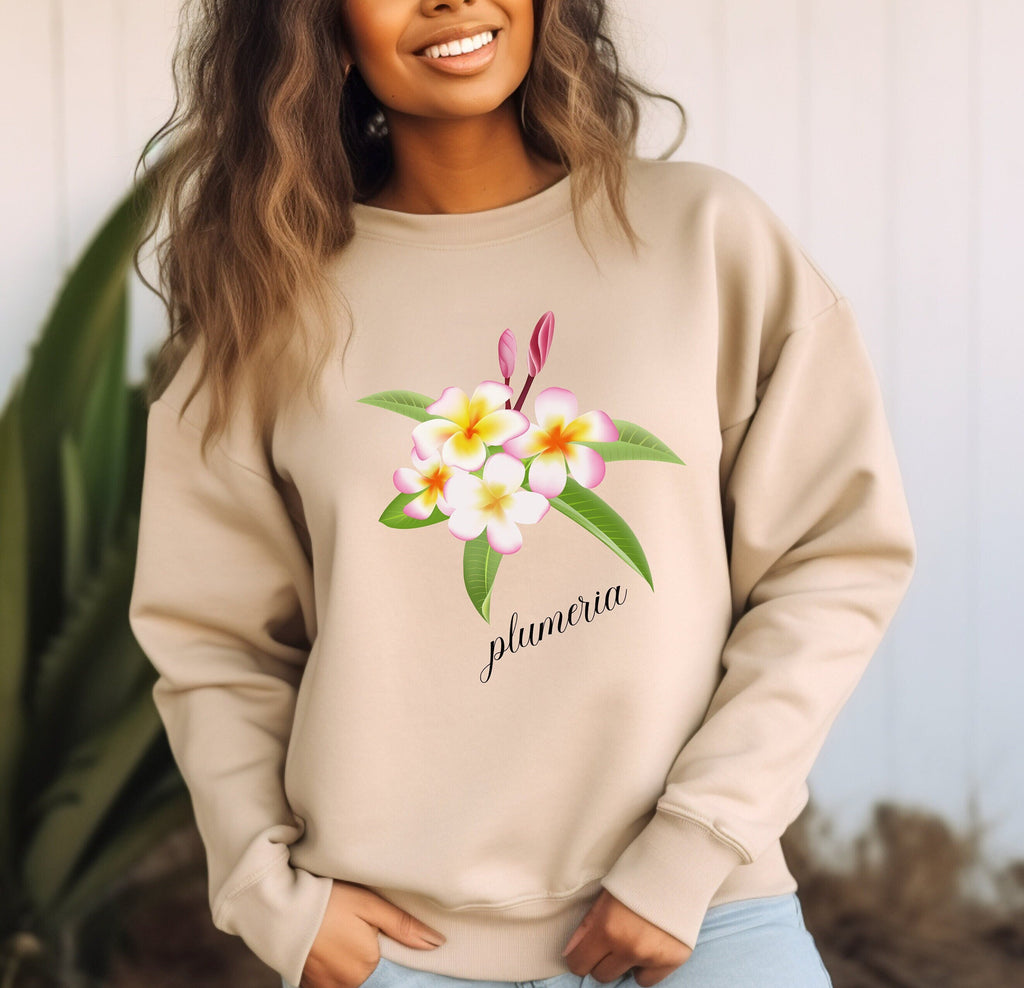 Plumeria Sweatshirt: Tropical Hawaiian Flowers, Soft Gildan Sweater