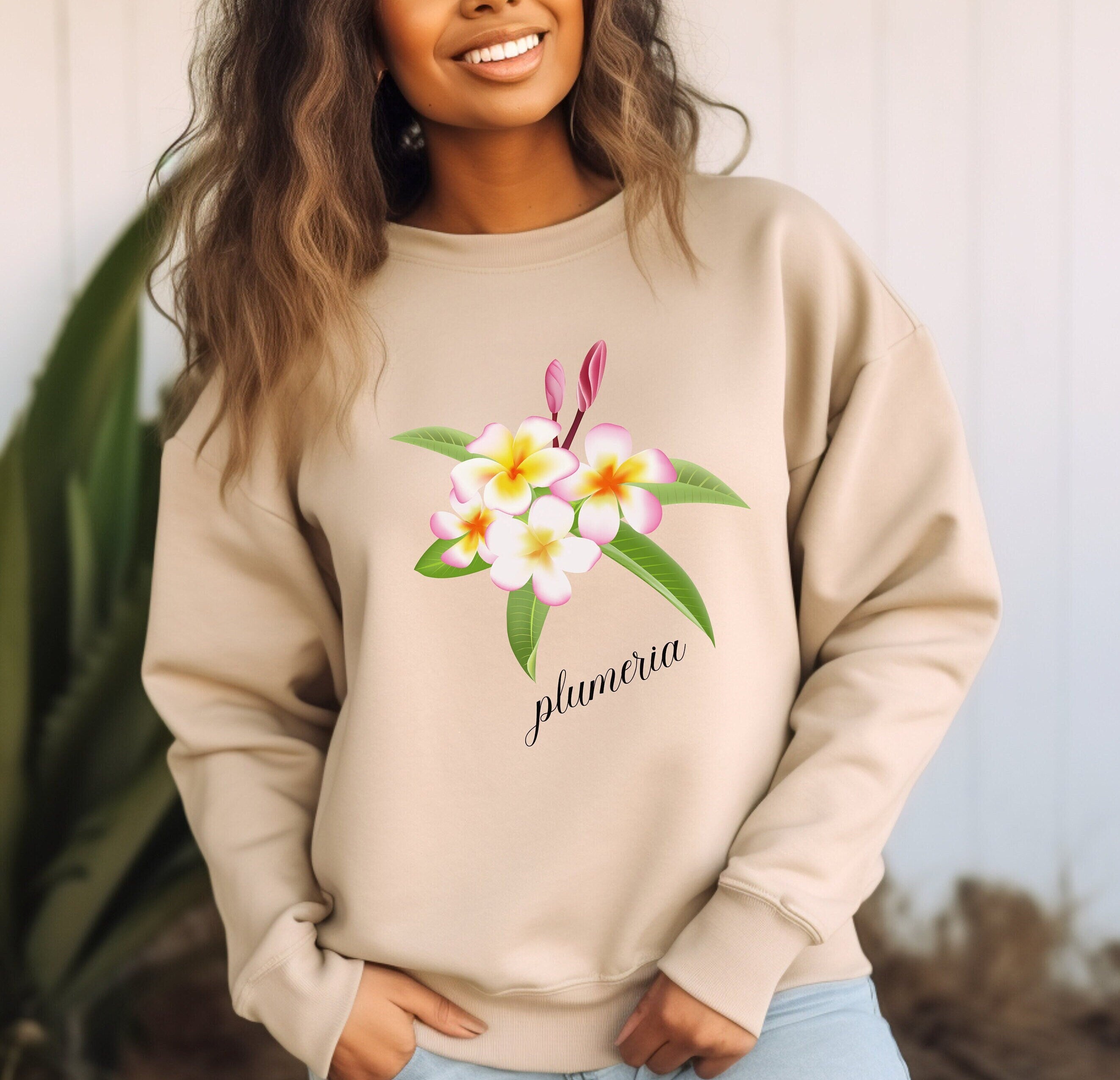 Plumeria Sweatshirt: Tropical Hawaiian Flowers, Soft Gildan Sweater