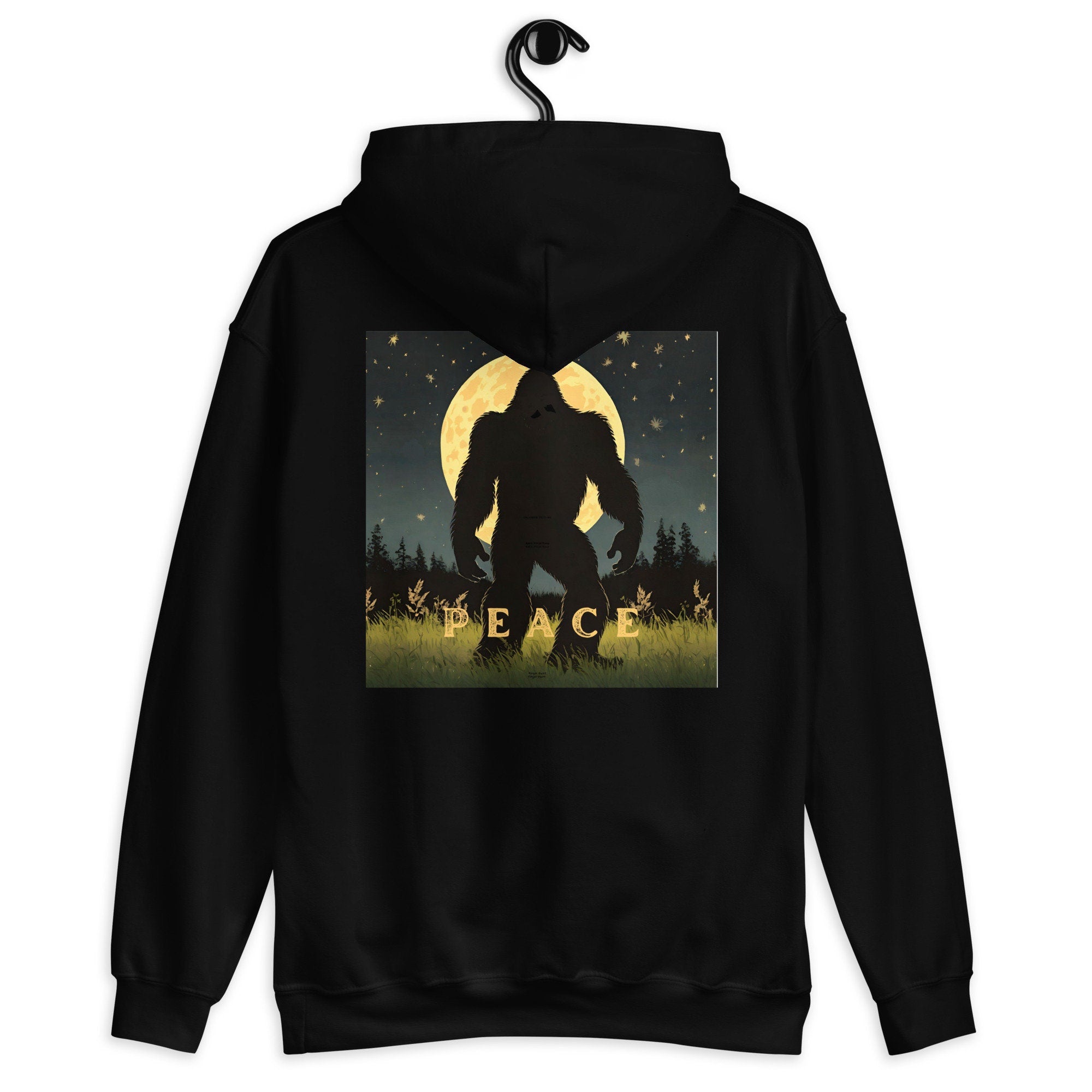 Bigfoot Peace Hoodie: Full Moon Sasquatch Back Print