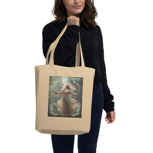 Art Nouveau Eco Tote Bag, Forest Lady Tote Bag, Forest Spirit tote bag, black artistic tote bag, Cotton natural tote bag