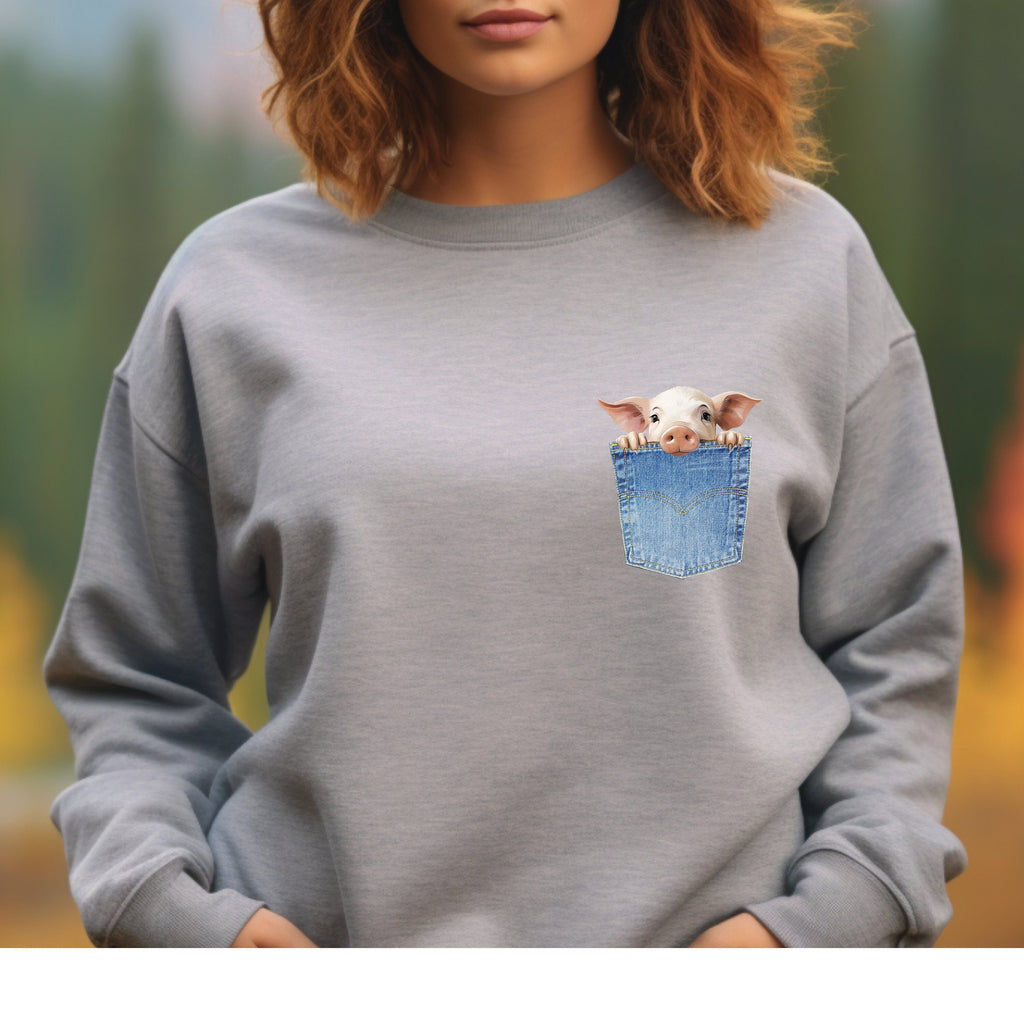 Cute Pig Pocket Sweatshirt, Piglet Peeker, Farm Life