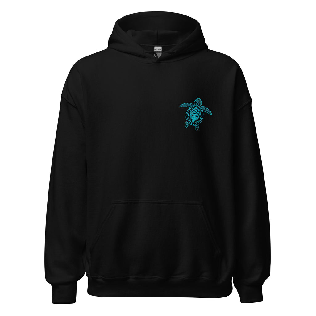 Tribal Sea Turtle Hoodie: Unisex Turquoise Design