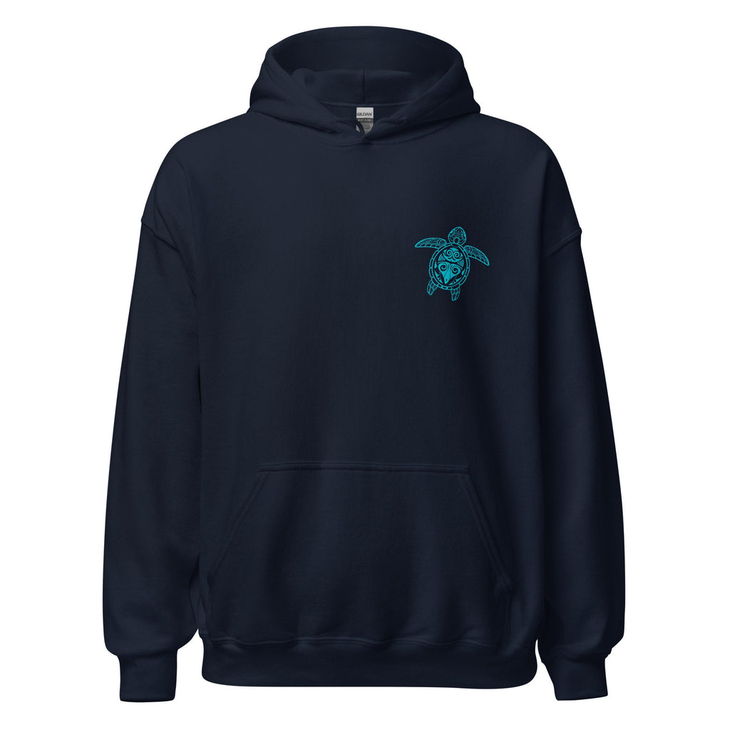 Tribal Sea Turtle Hoodie: Unisex Turquoise Design