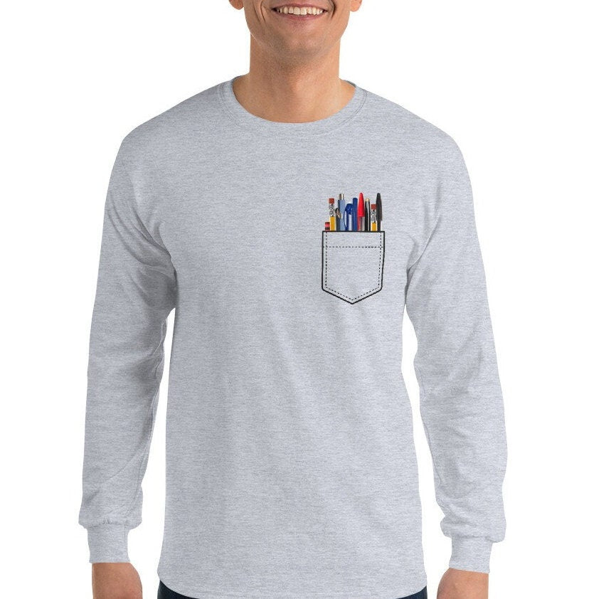 Nerd shirt Pens & Pencils Faux Pocket Shirt - Gift for Writer, Artist