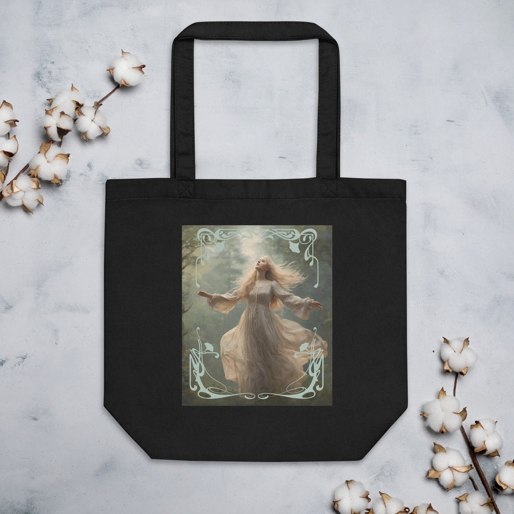 Art Nouveau Eco Tote Bag, Forest Lady Tote Bag, Forest Spirit tote bag, black artistic tote bag, Cotton natural tote bag