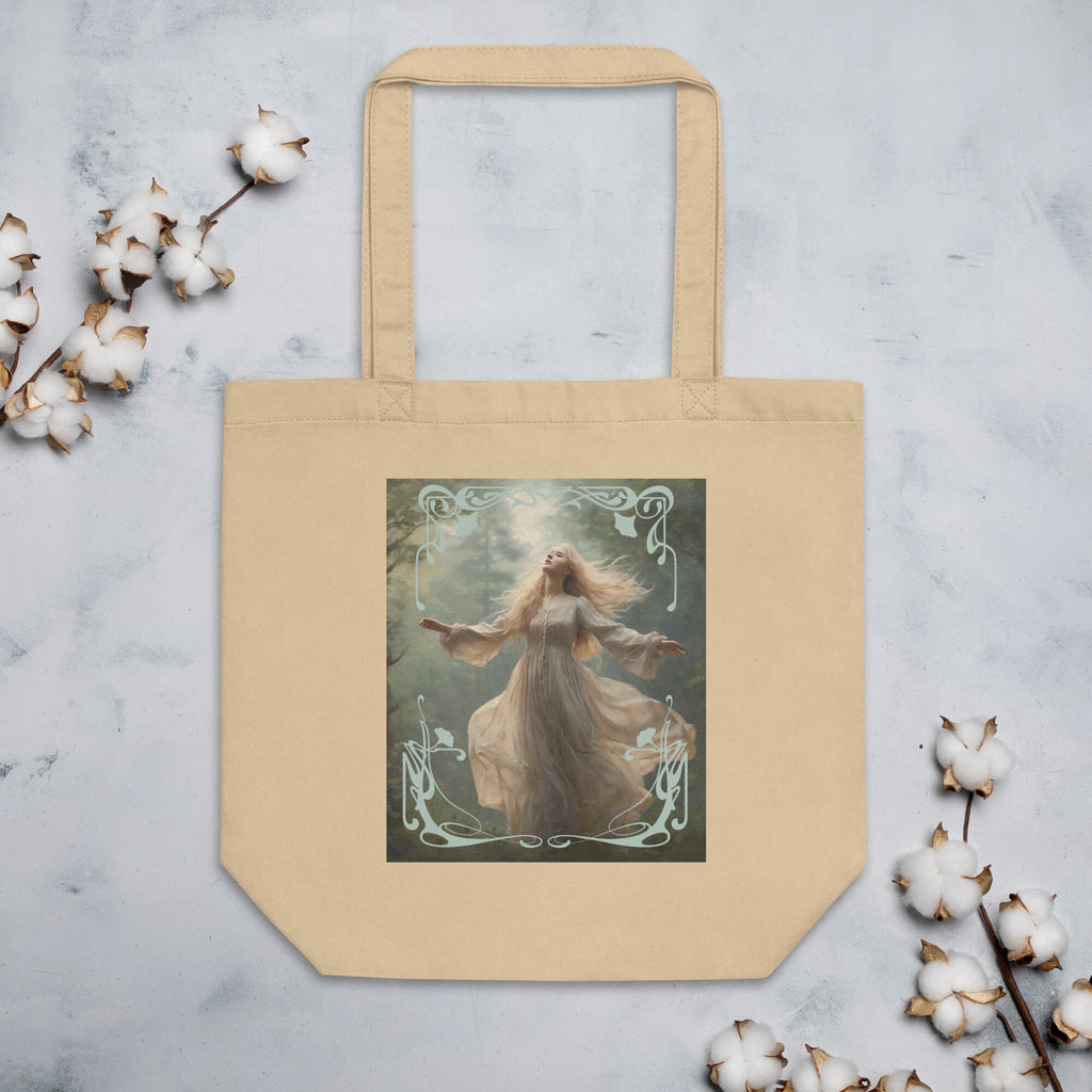 Art Nouveau Eco Tote Bag, Forest Lady Tote Bag, Forest Spirit tote bag, black artistic tote bag, Cotton natural tote bag