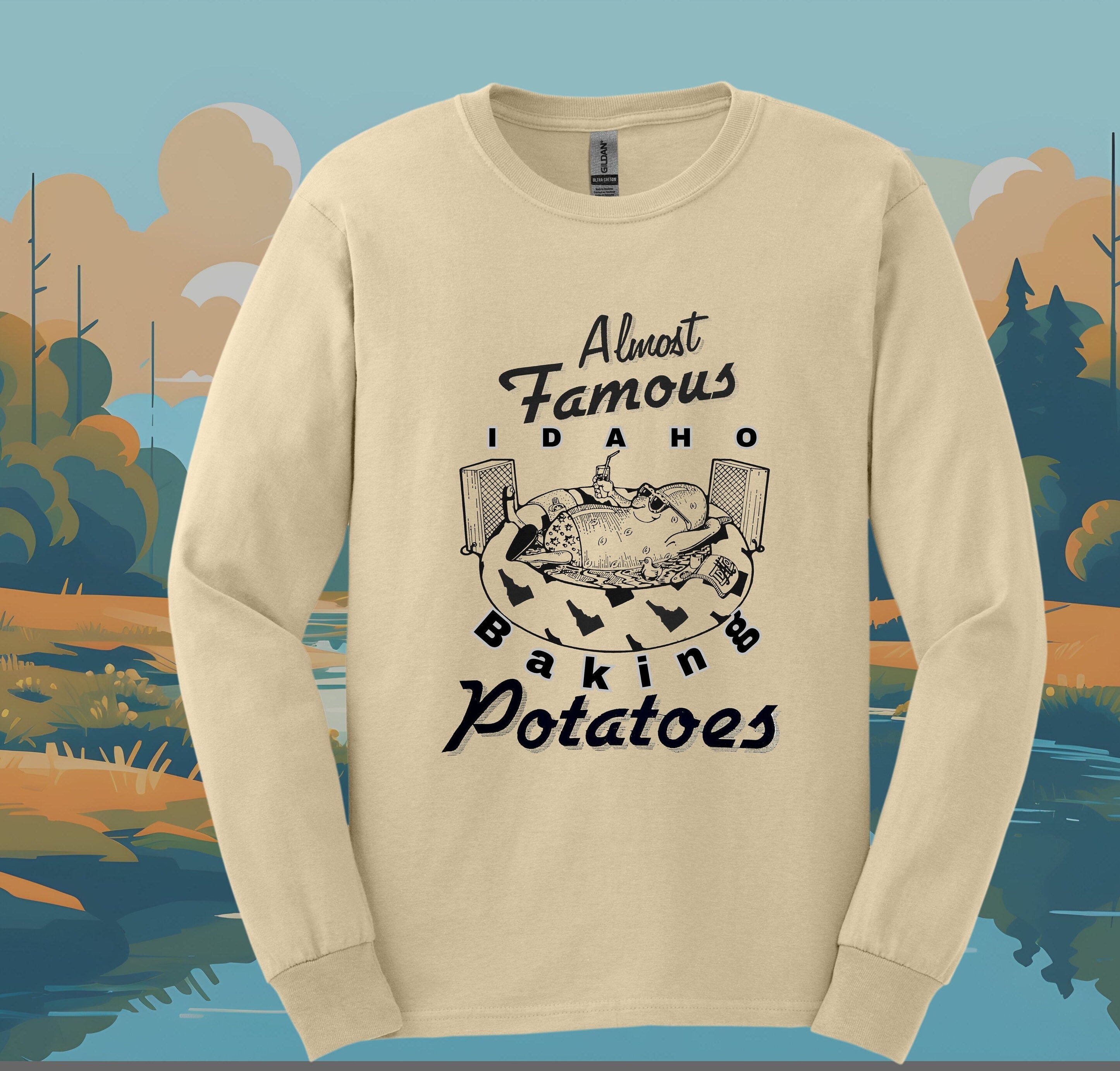 Funny Idaho Potato Long Sleeve Shirt: Vintage Cartoon Art  hand drawn Joe Clayton