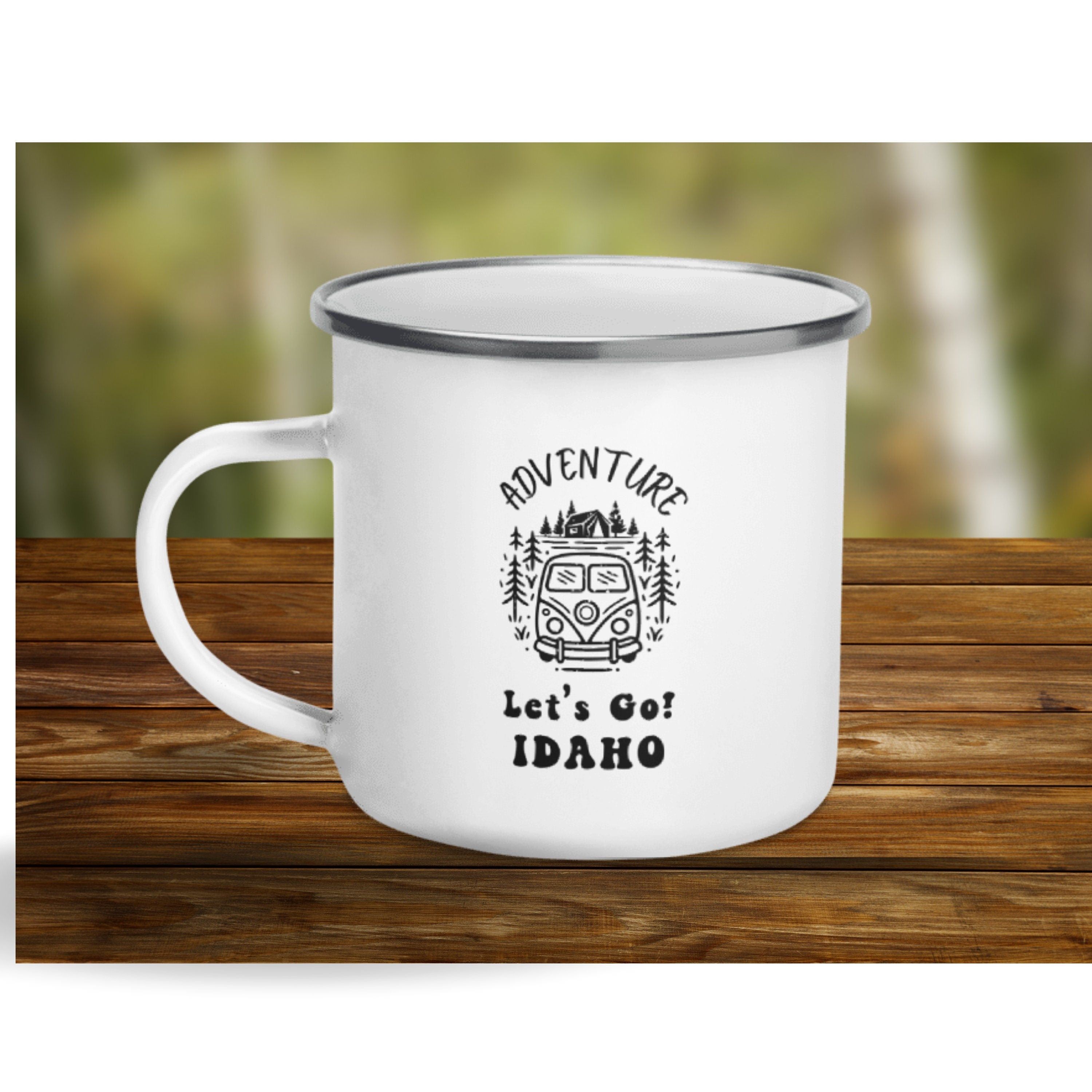 Idaho Camping Mug, Idaho camping enamel mug, Idaho Hiking Mug, Idaho metal mug, Idaho coffee cup, gift for Idahoan, Retro Idaho Enamel Mug