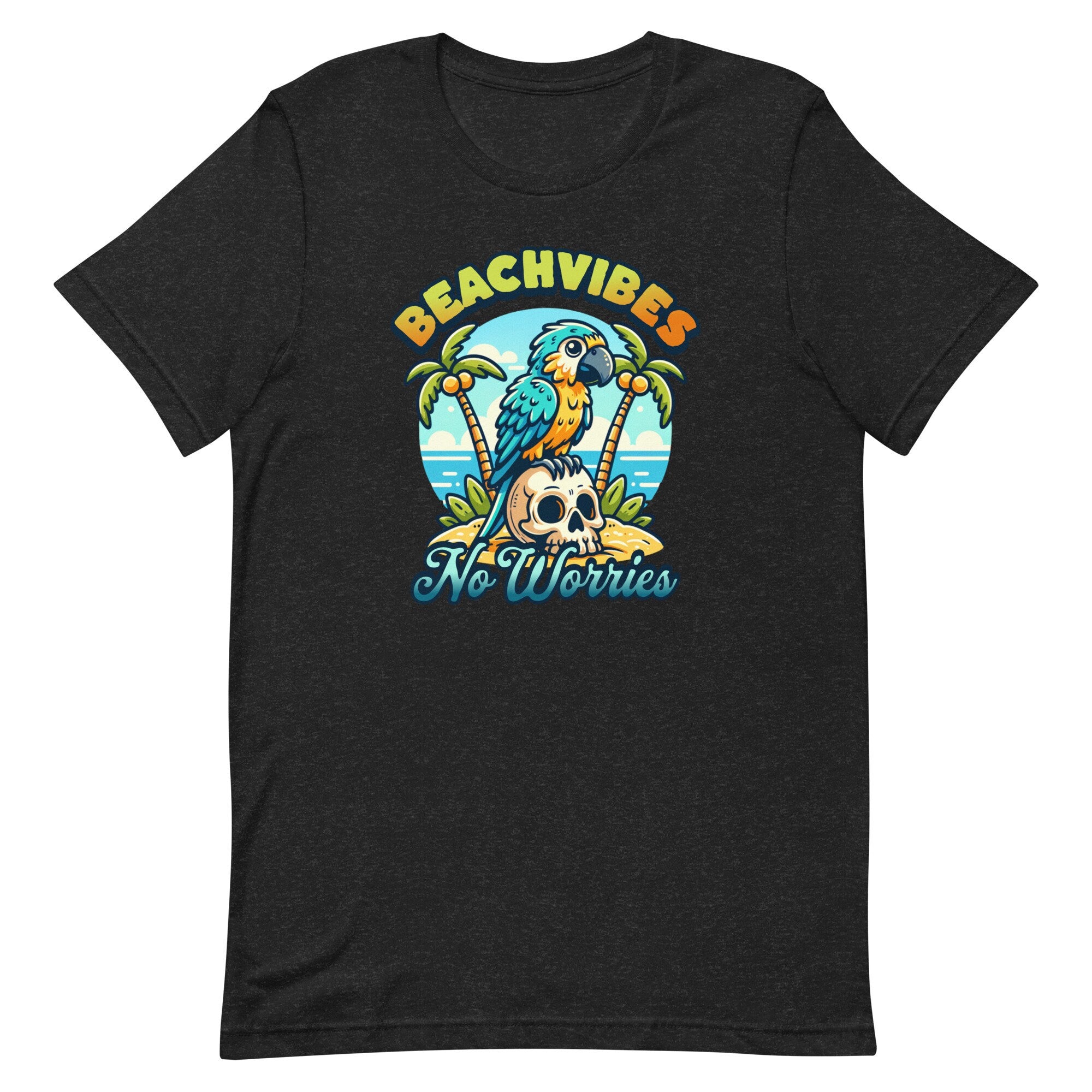 Beach Vibes T-Shirt: Parrot Skull Graphic Tee, Summer Vacation Shirt