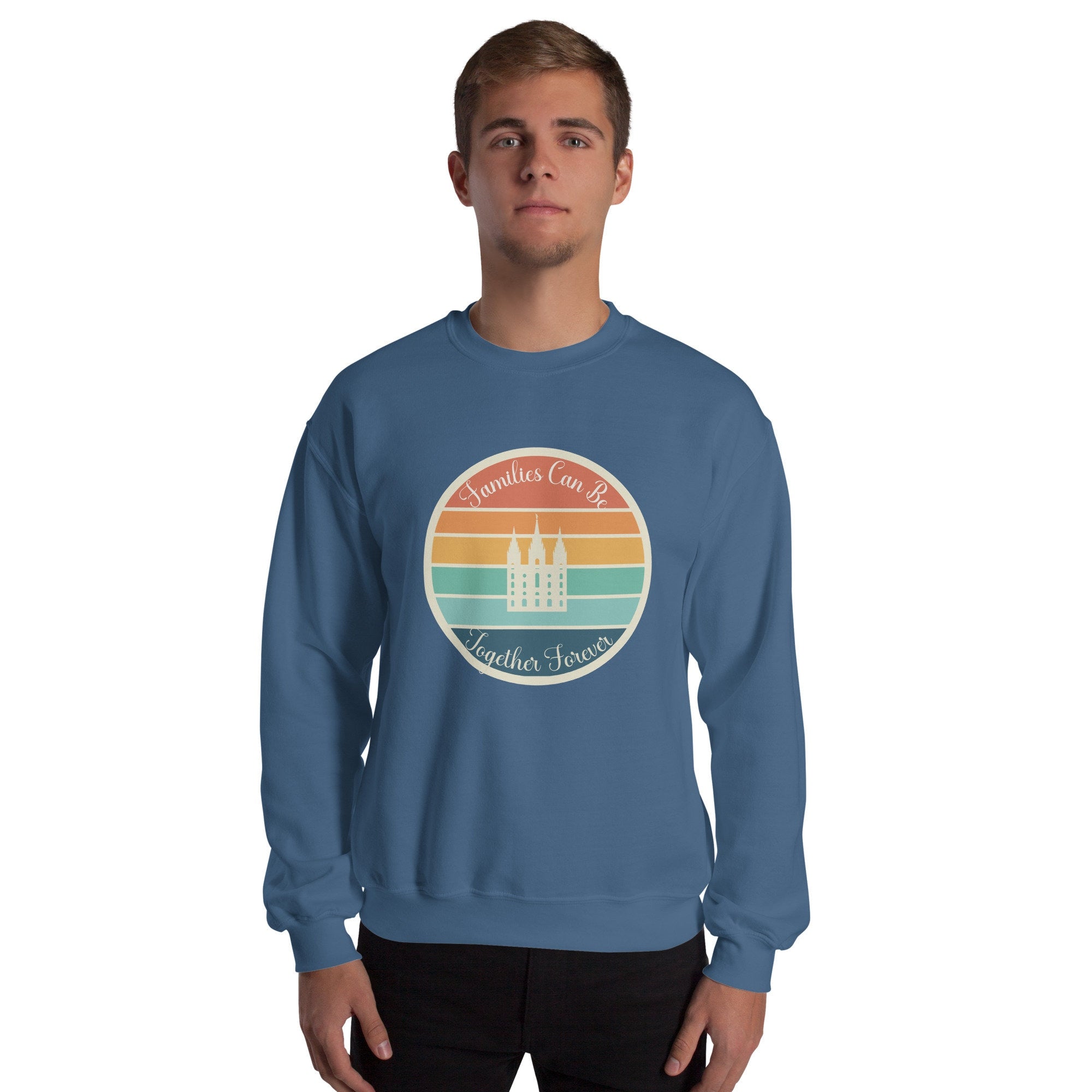 Families Together LDS Sweatshirt: Retro Temple Design