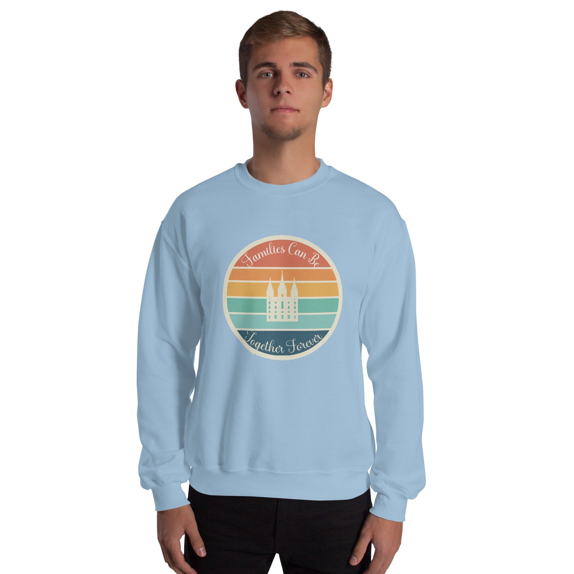 Families Together LDS Sweatshirt: Retro Temple Design