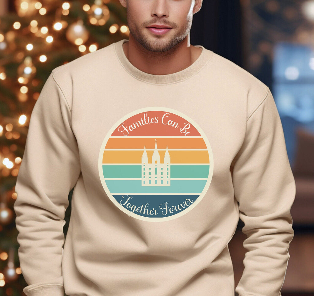 Families Together LDS Sweatshirt: Retro Temple Design