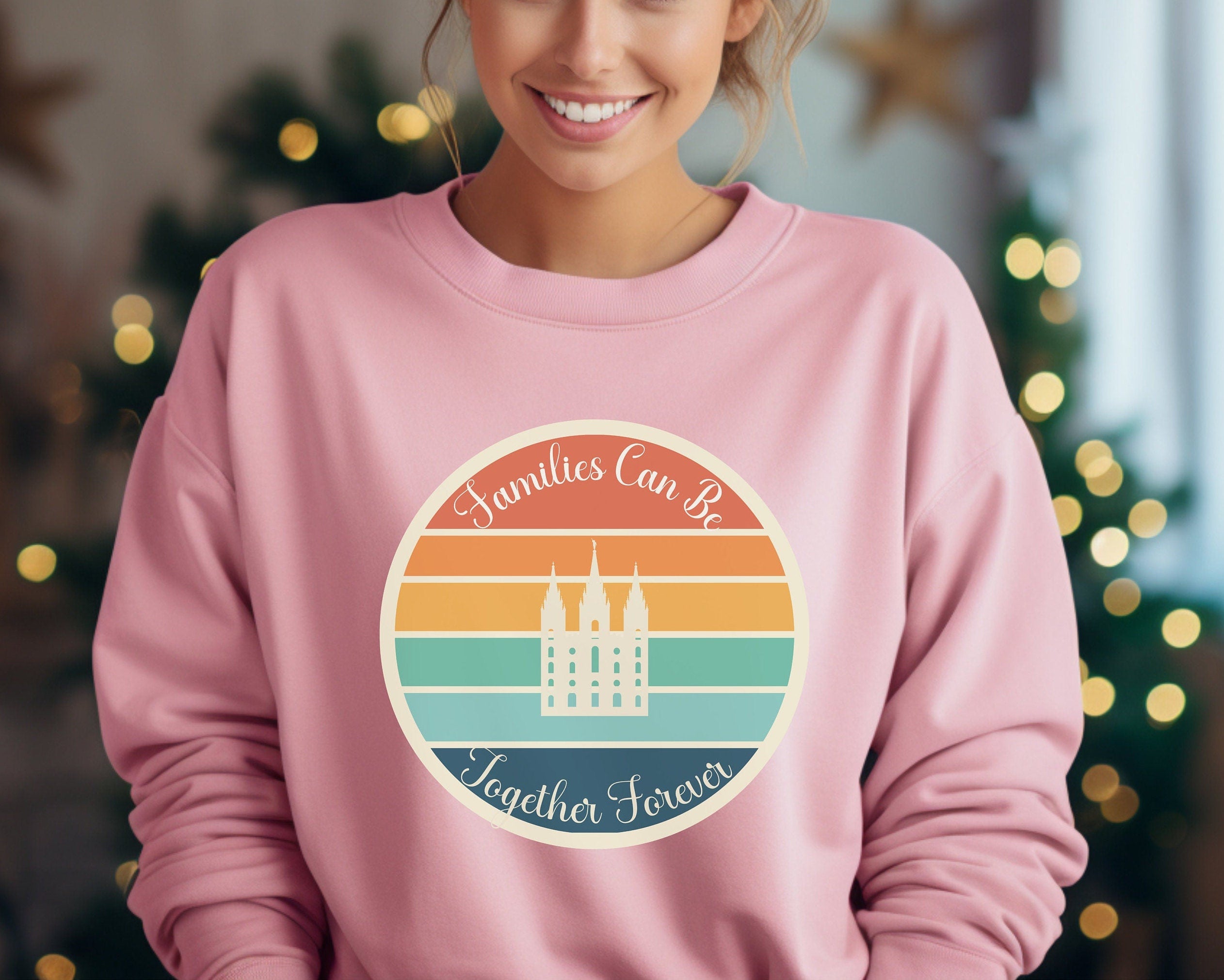 Families Together LDS Sweatshirt: Retro Temple Design