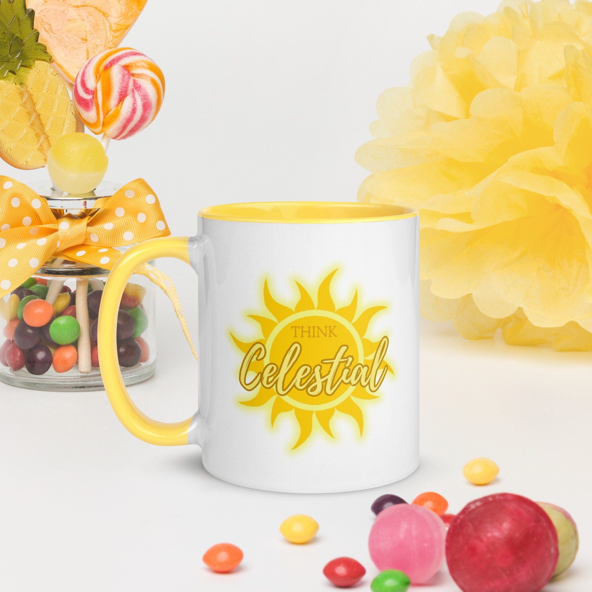 Think Celestial LDS Mug: Yellow Interior Ceramic Coffee Cup
