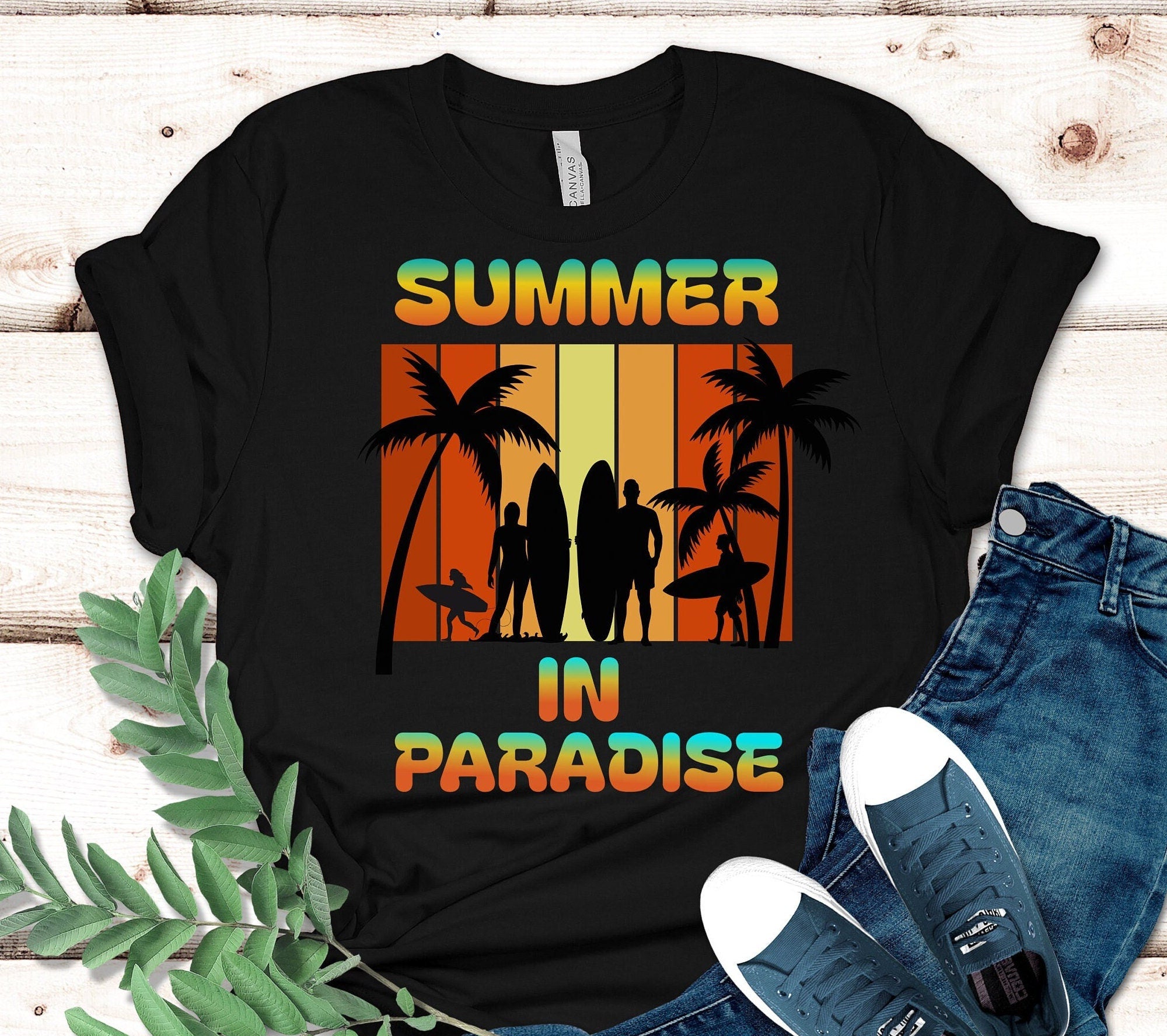 Summer in Paradise T-Shirt: Tropical Sunset Hawaii Surf Tee
