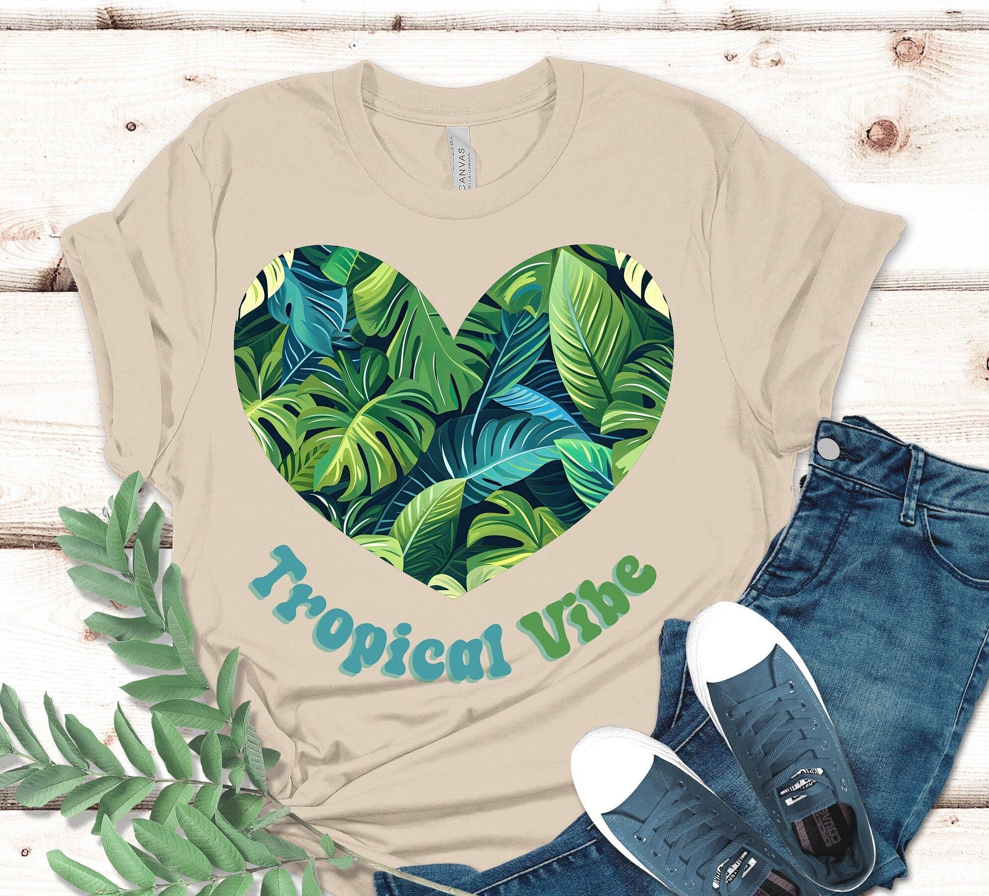 Tropical Leaves Heart T-Shirt: Hawaii Jungle Vibe Tee