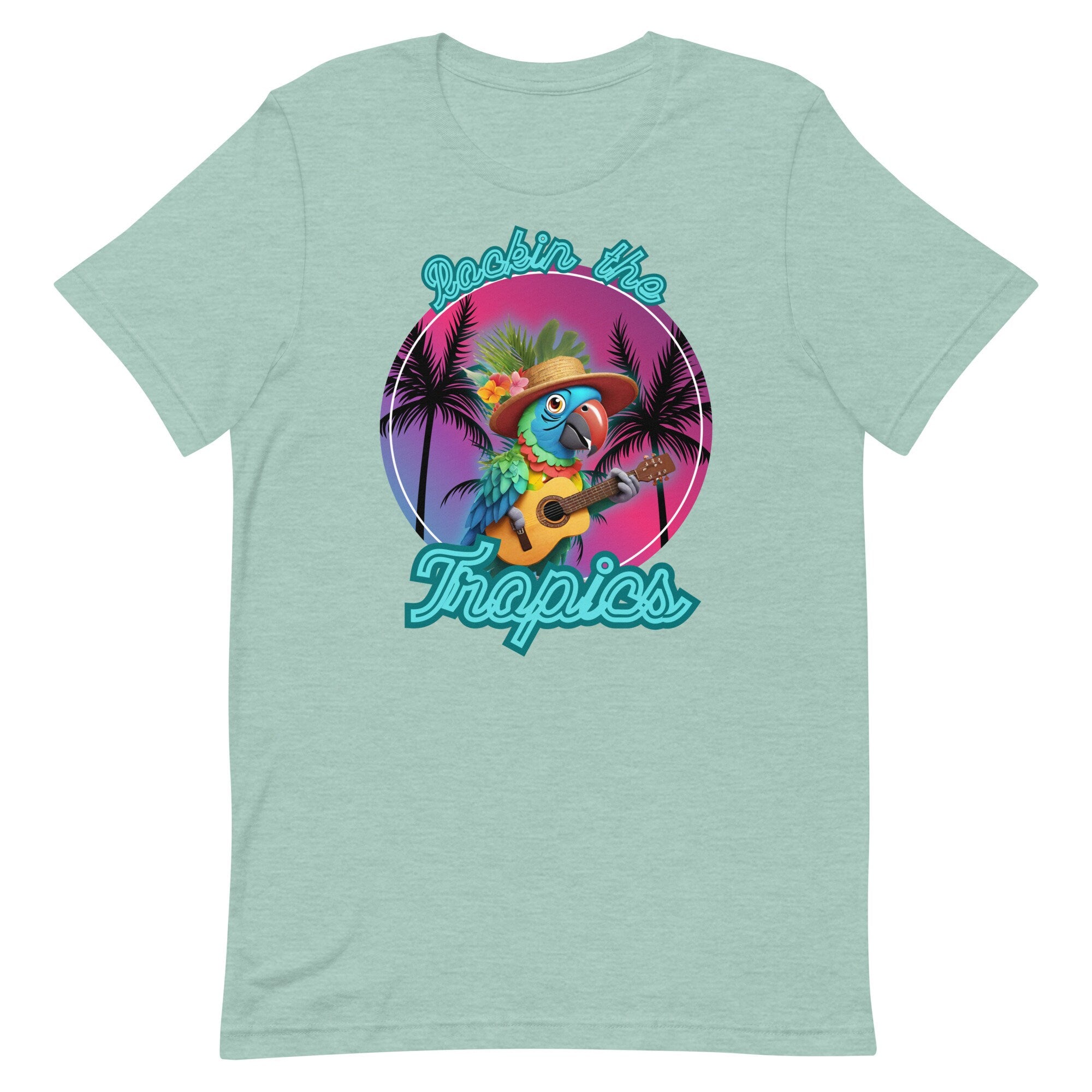 Funny Parrot T-Shirt: Tropical Guitarist Tee - Hawaii Gift