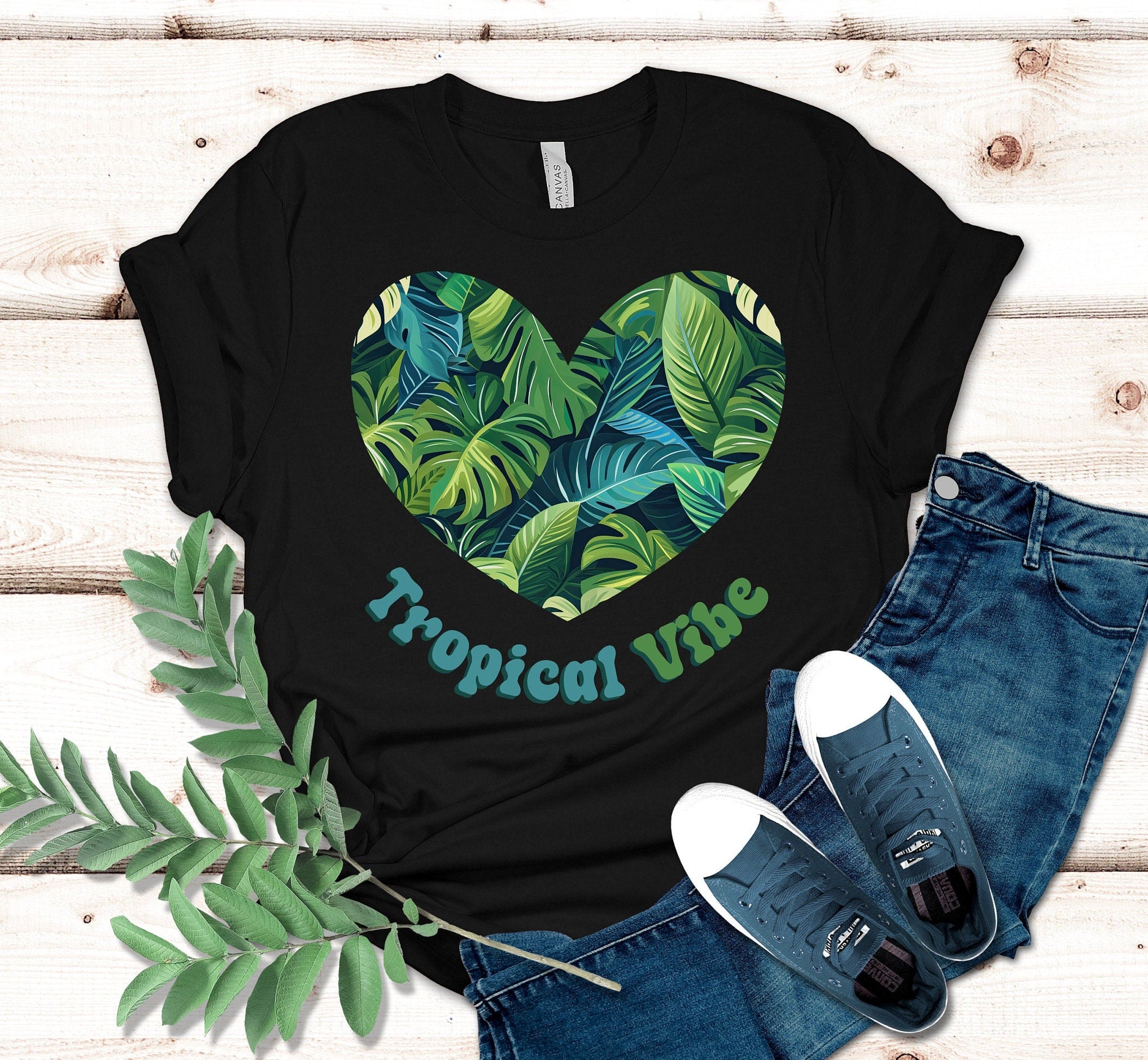 Tropical Leaves Heart T-Shirt: Hawaii Jungle Vibe Tee