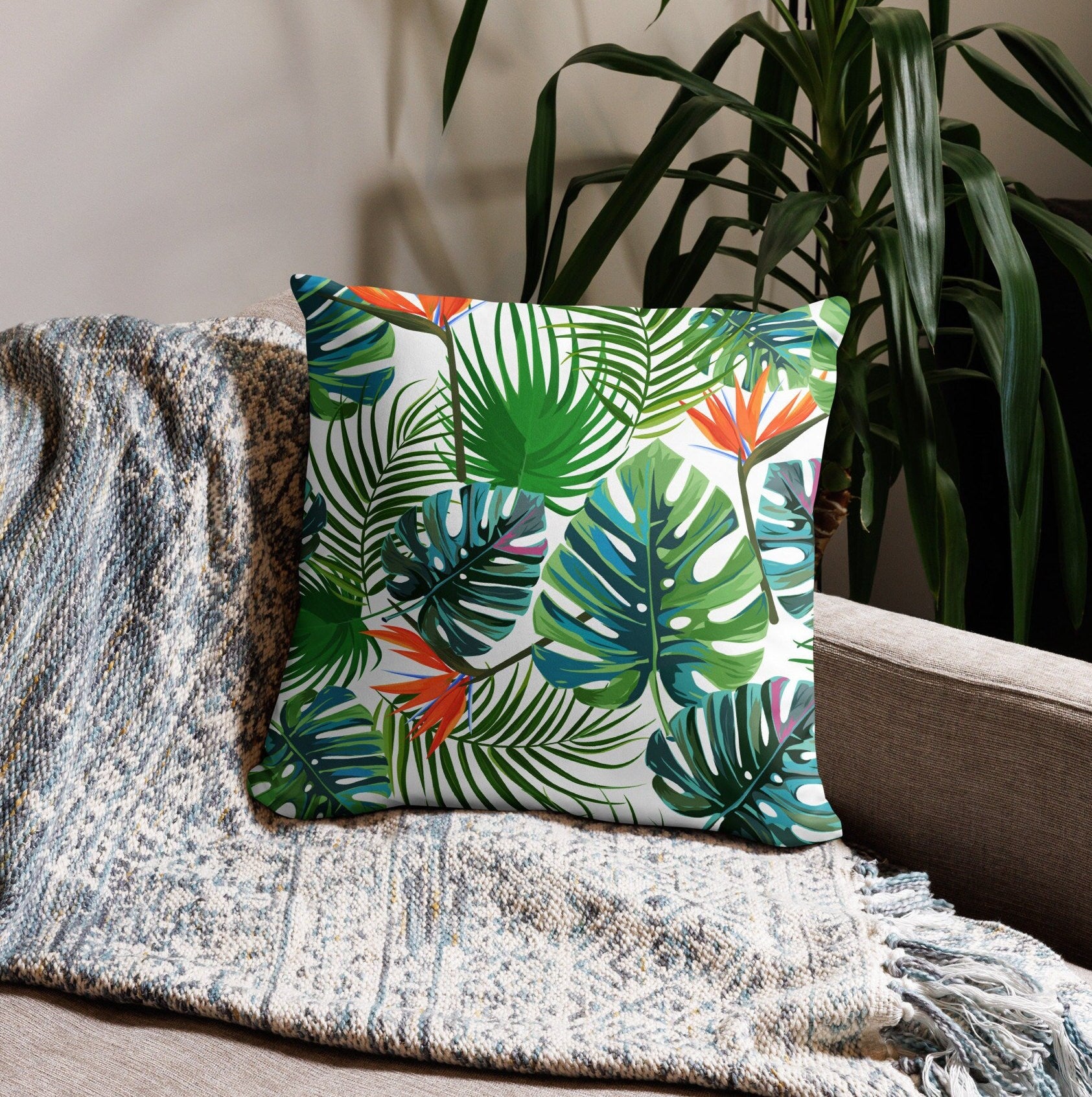 Tropical Monstera Pillow Case: Hawaiian Palm Leaf Decor (18 inch)