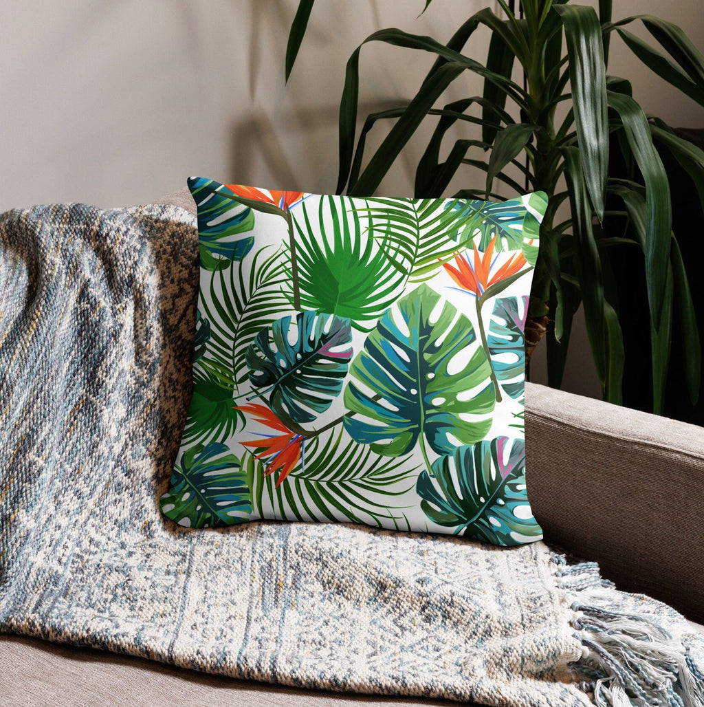 Tropical Pillow Case, Hawaiian Leaves Pillow Case, Hawaii Pillow Case, Monstera and palm pillow case, Monstera leaves pillow case, 18 inch