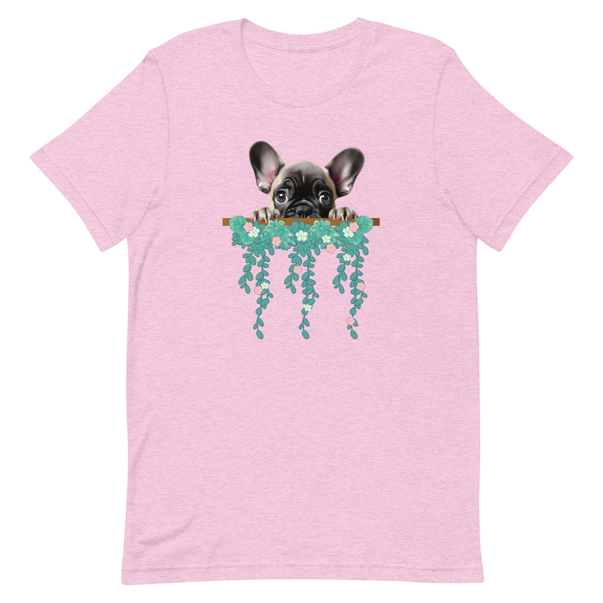 French Bulldog Peeking T-shirt: Frenchie & Flowers Unisex Tee