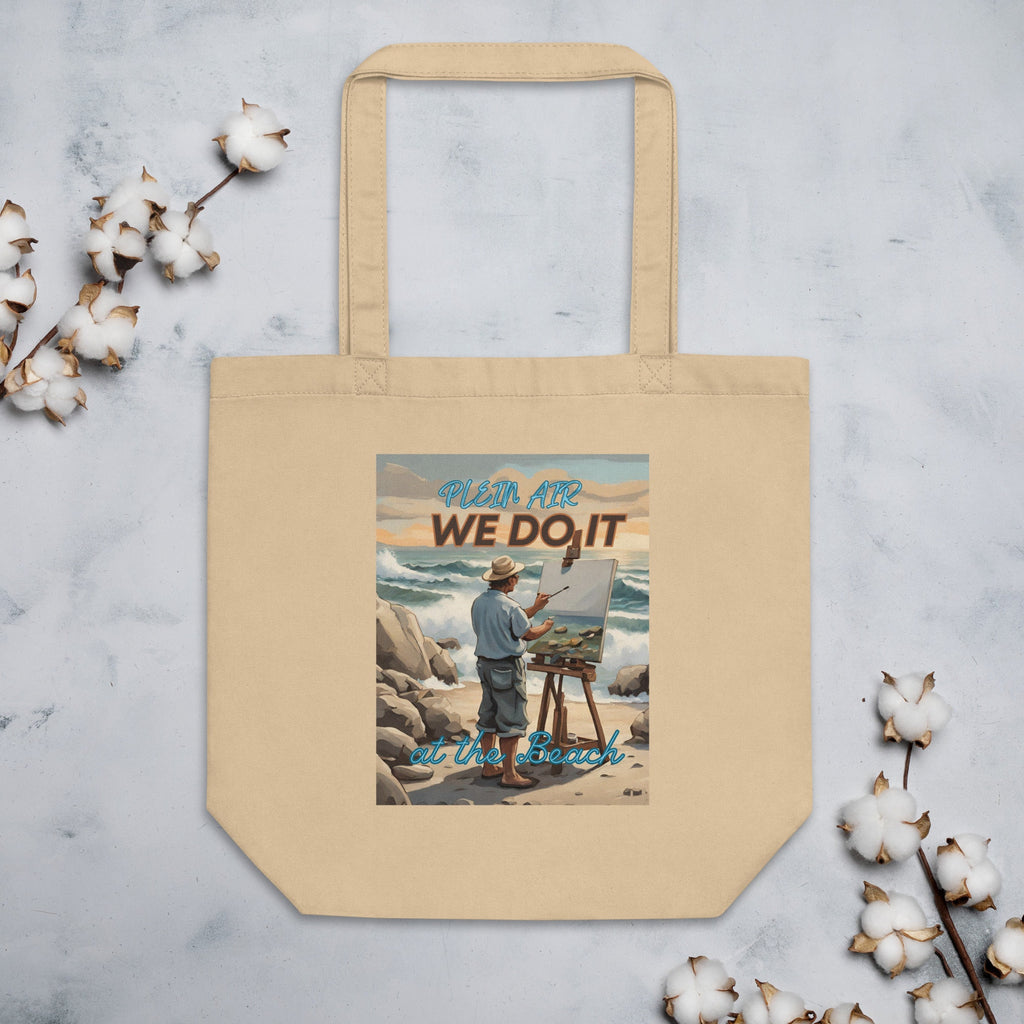 Plein Air Painting Tote Bag: Artist Beach Scene, Organic Cotton