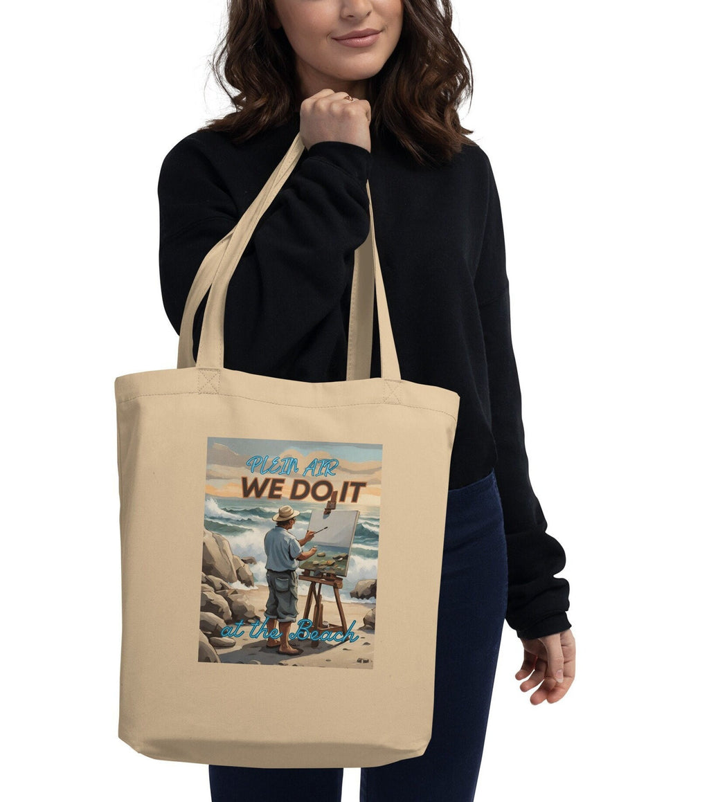 Plein Air Painting Tote Bag: Artist Beach Scene, Organic Cotton