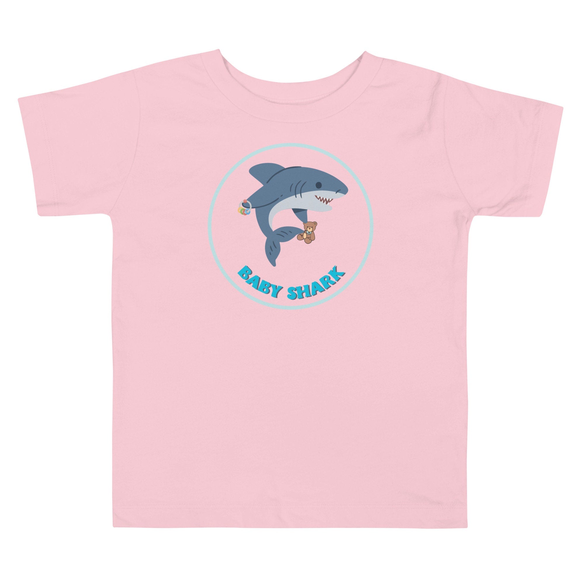 Baby Shark Toddler Shirt, Cute Cartoon Shark with Rattle & Teddy Bear