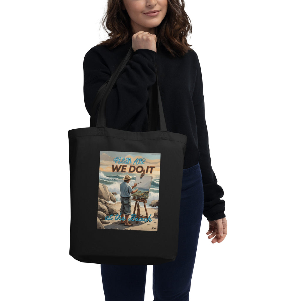 Plein Air Painting Tote Bag: Artist Beach Scene, Organic Cotton