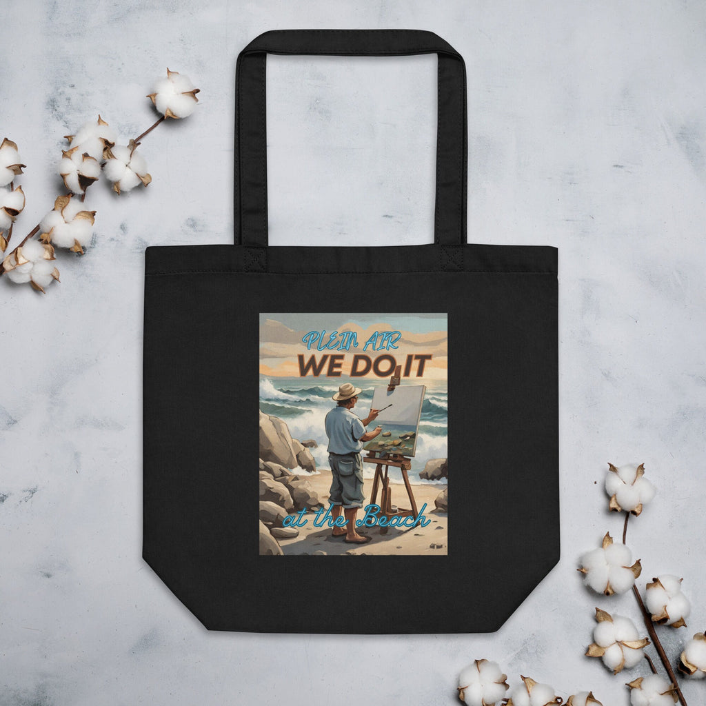 Plein Air Painting Tote Bag: Artist Beach Scene, Organic Cotton
