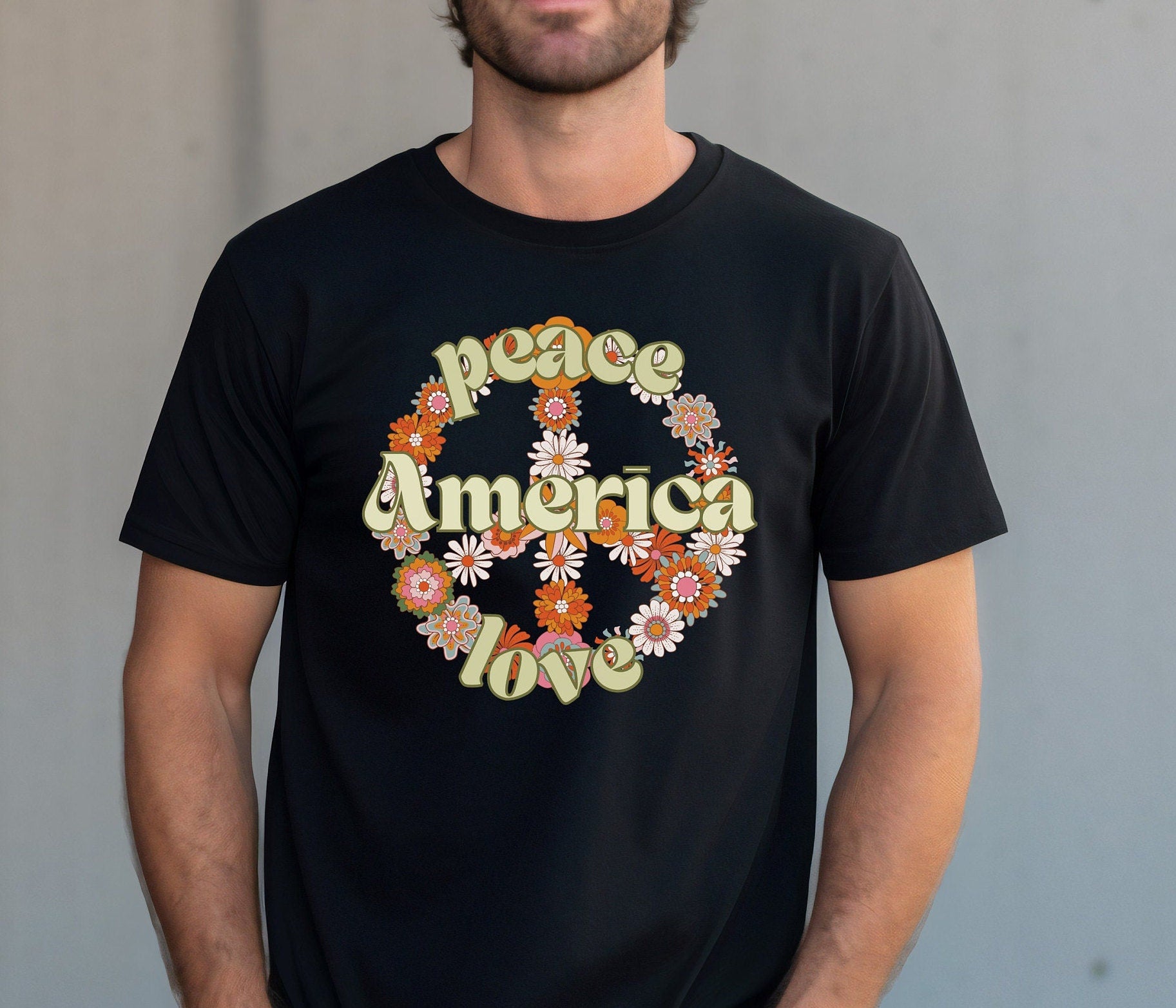 Retro Peace Sign America T-Shirt: Groovy American Tee