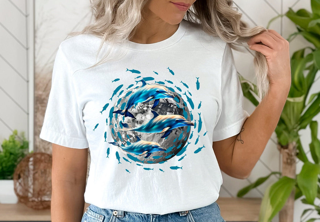 Dolphin Moon T-Shirt: Ocean Lover Gift, Unisex Tee
