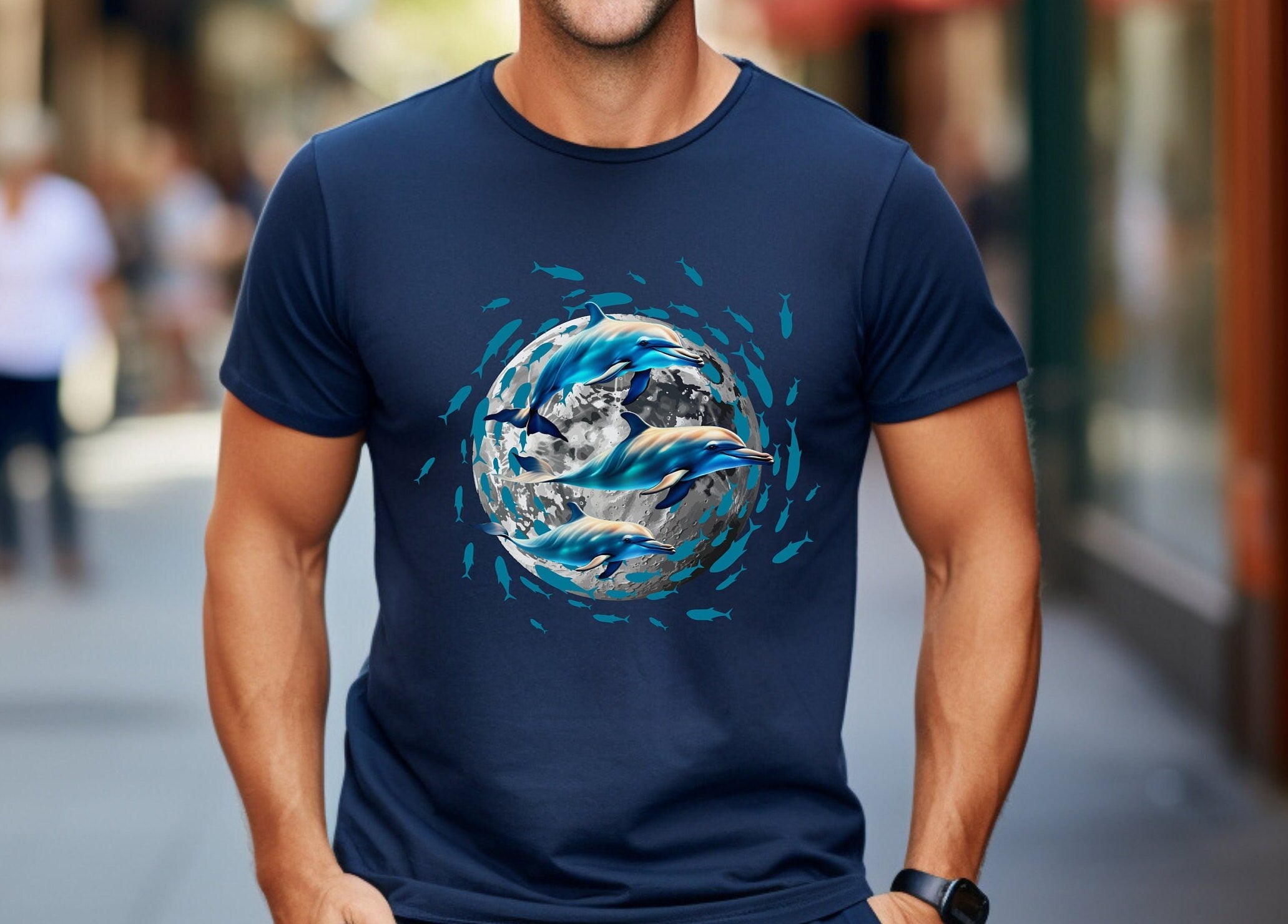 Dolphin Moon T-Shirt: Ocean Lover Gift, Unisex Tee