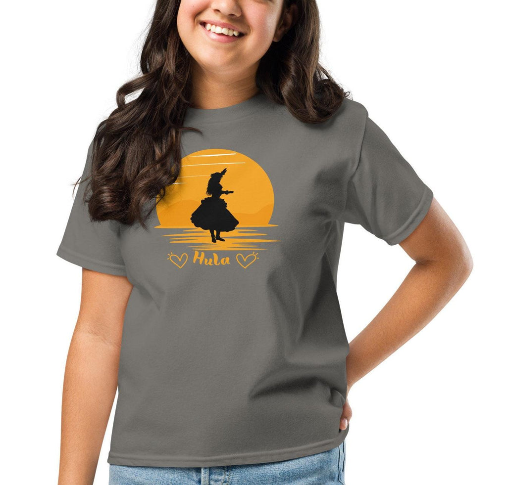 Youth Hula Sunset Shirt: Retro Hawaii Hula Dancer Tee