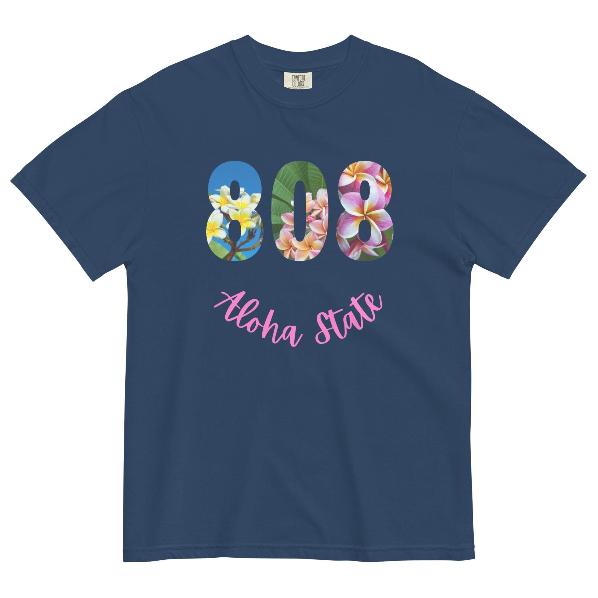 Hawaii T-Shirt: Comfort Colors 808 Aloha State Hawaii Plumeria Flowers, Unisex Cotton Tee