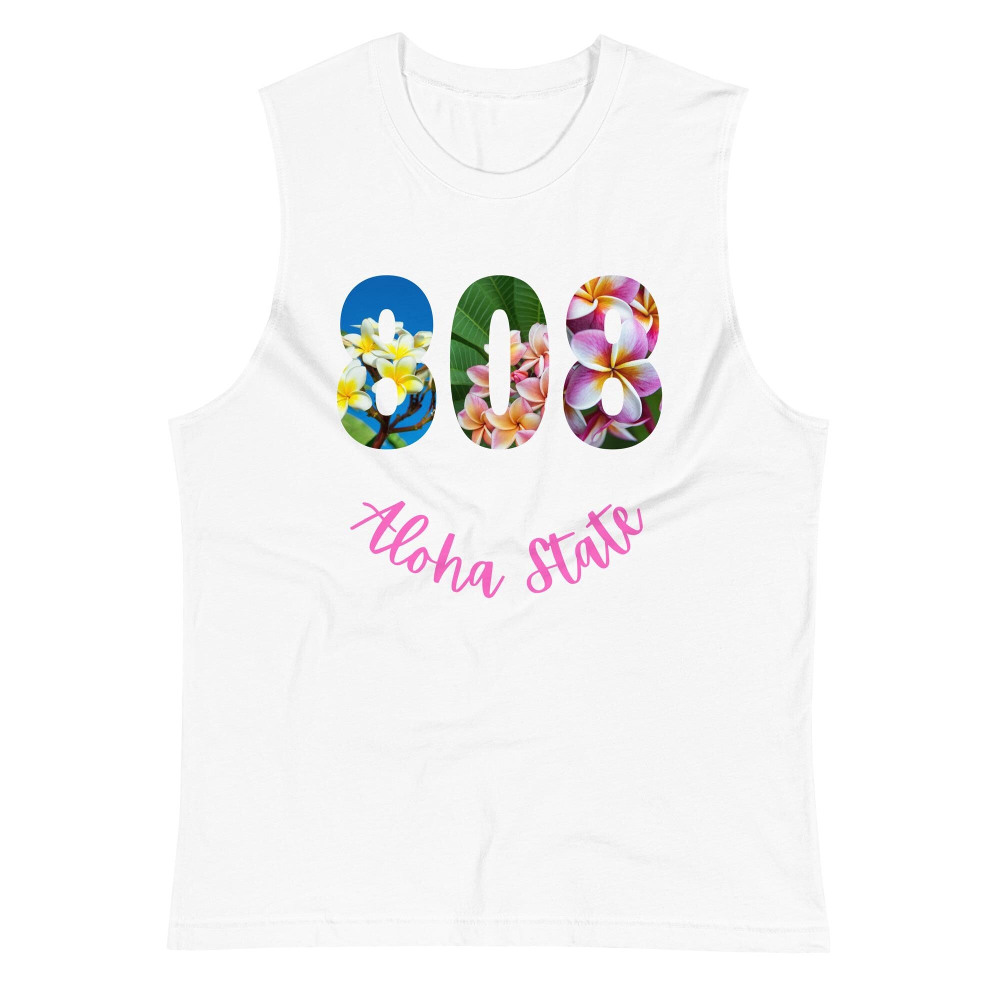Aloha State Muscle Tank, Hawaii 808 Plumeria, Unisex Sleeveless Top