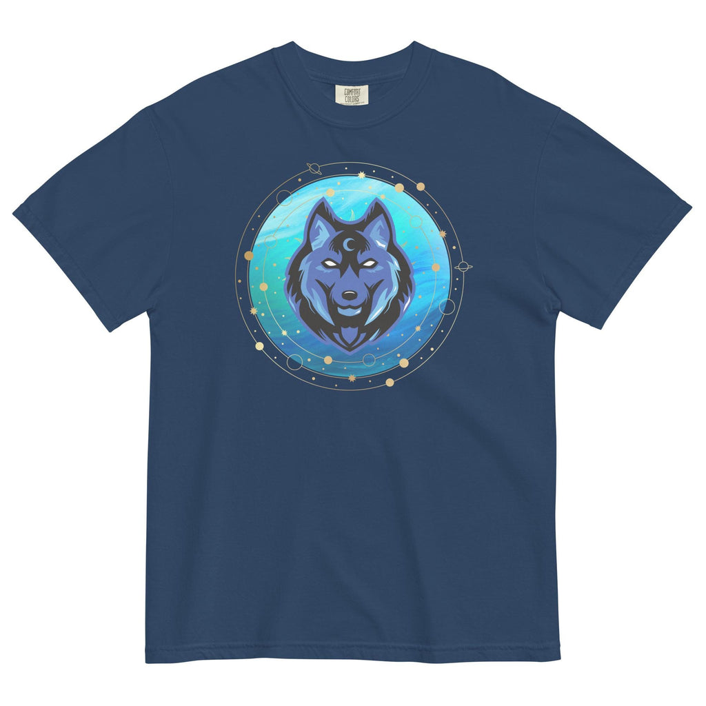 Blue Wolf Comfort Colors T-Shirt: Celestial Design, USA Printed