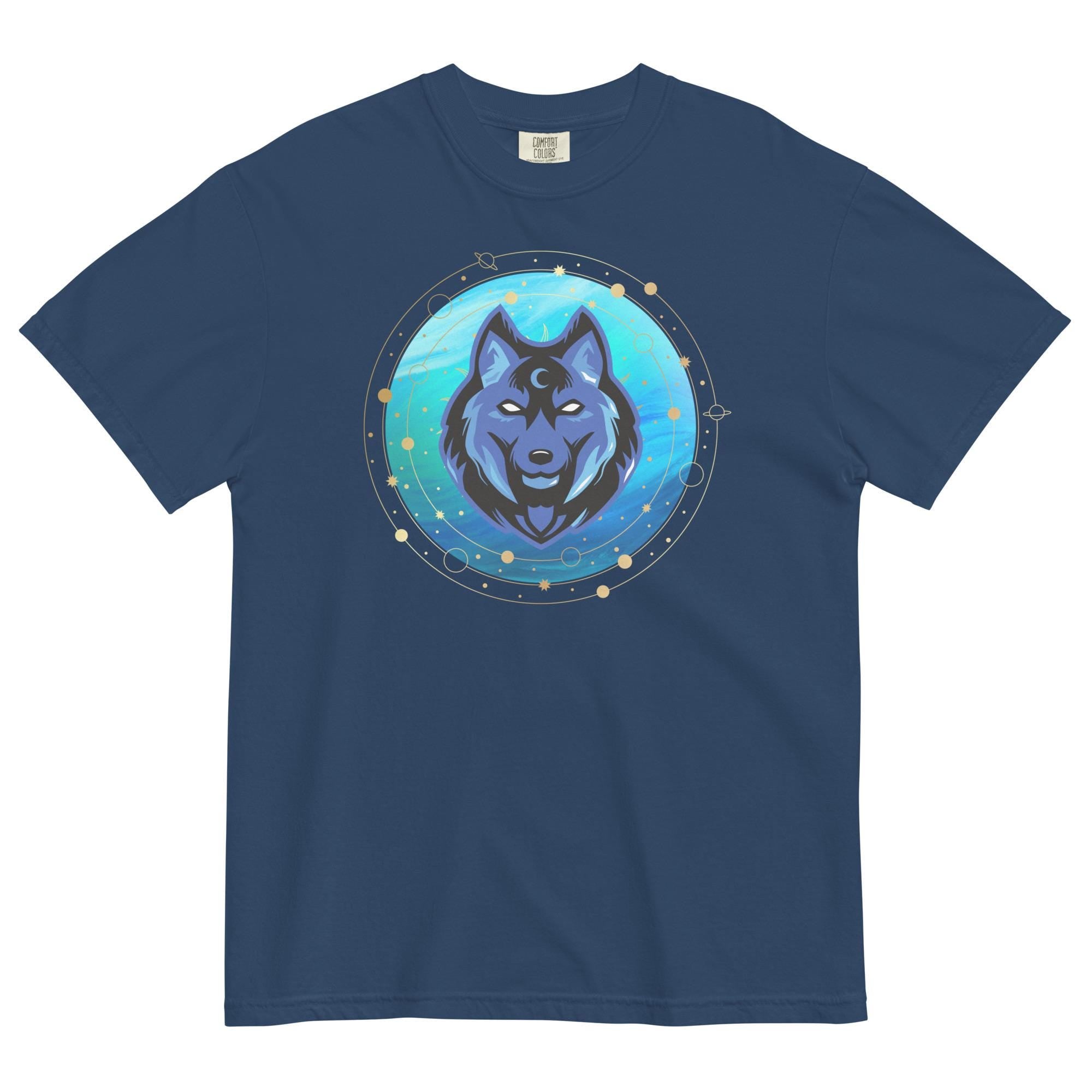 Blue Wolf Comfort Colors T-Shirt: Celestial Design, USA Printed