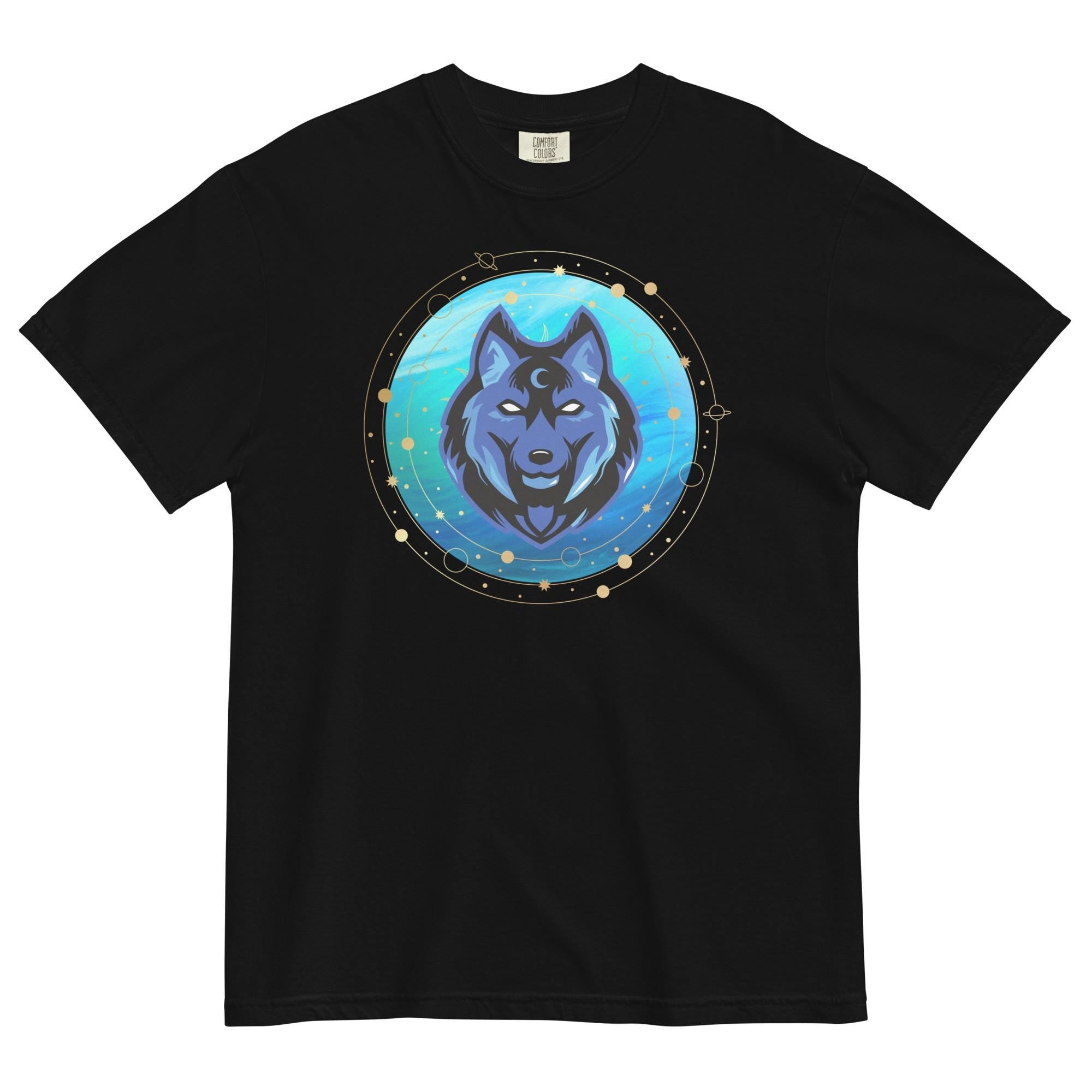 Blue Wolf Comfort Colors T-Shirt: Celestial Design, USA Printed