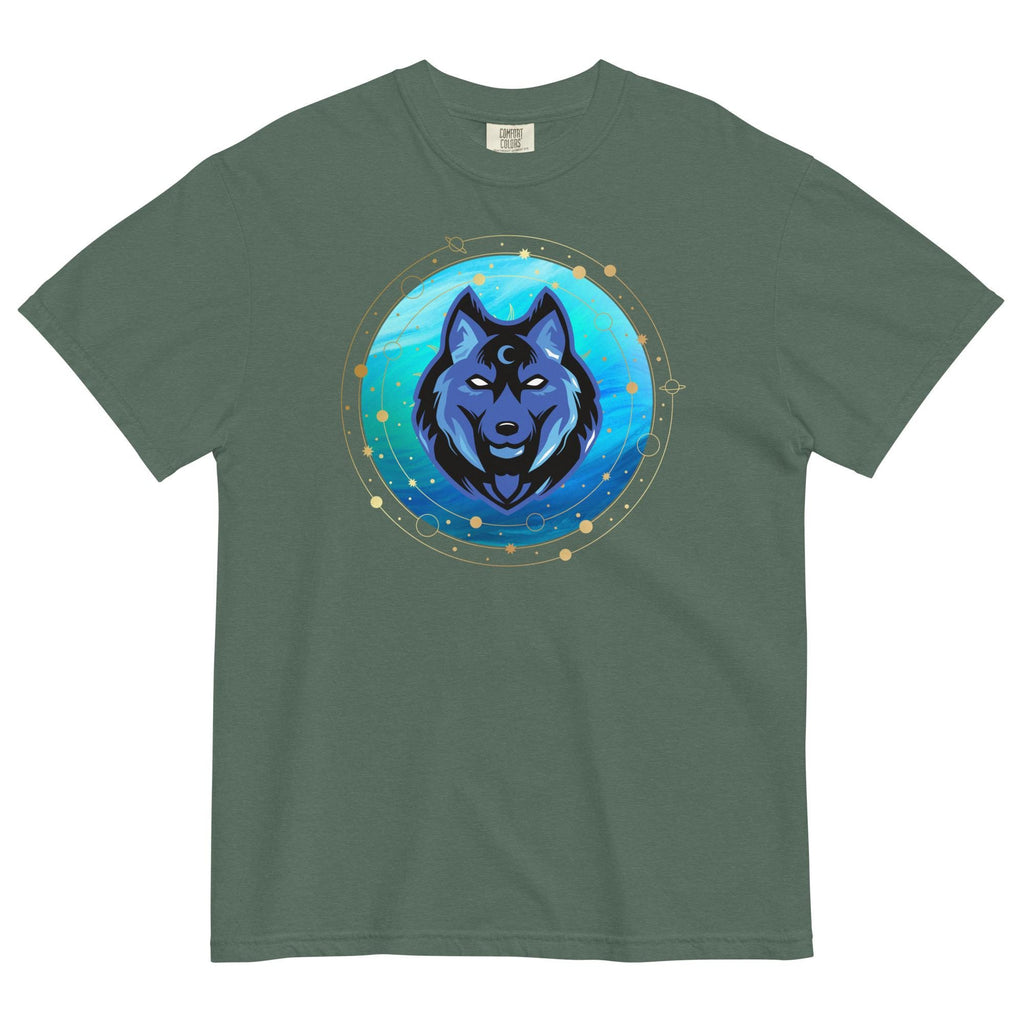 Blue Wolf Comfort Colors T-Shirt: Celestial Design, USA Printed