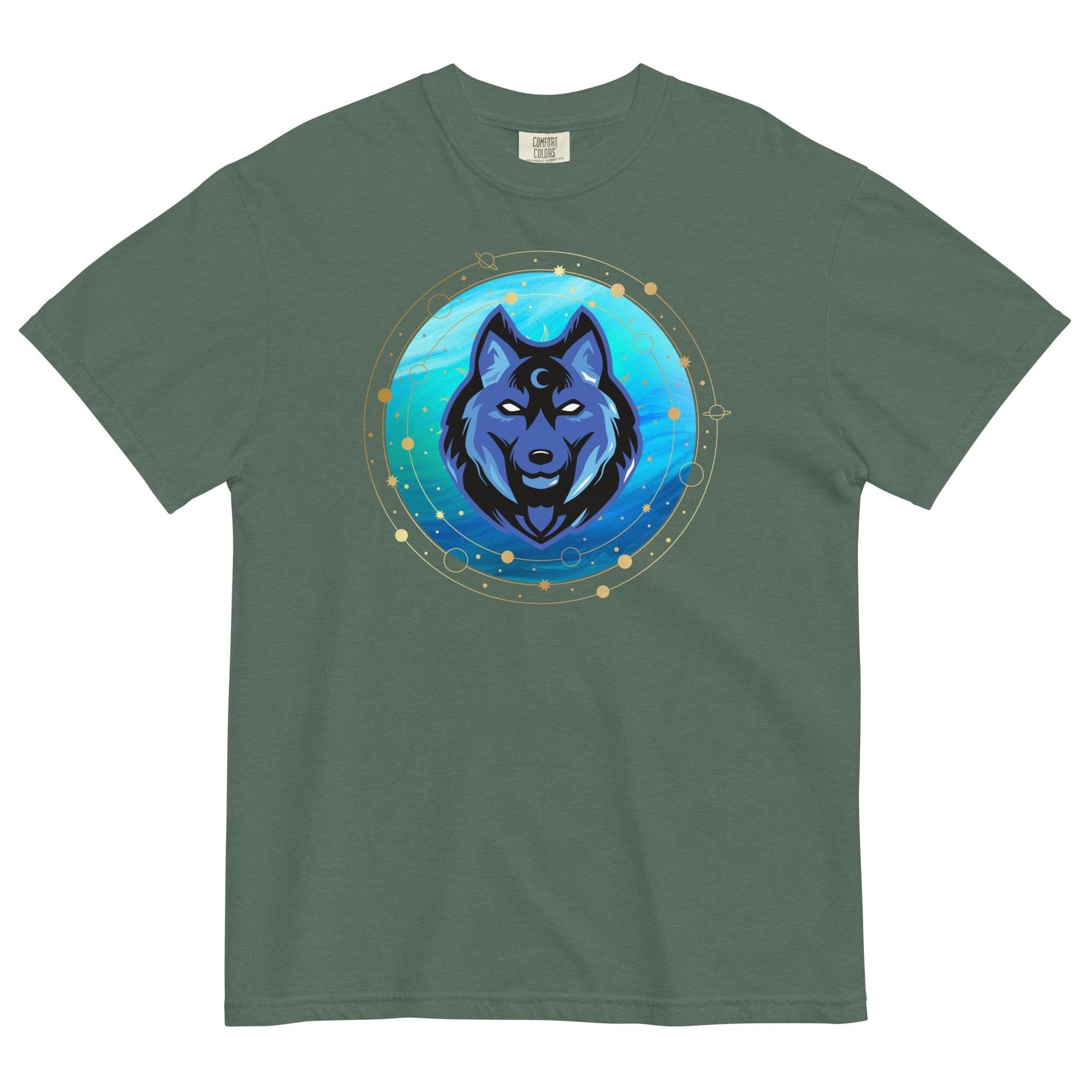 Blue Wolf Comfort Colors T-Shirt: Celestial Design, USA Printed